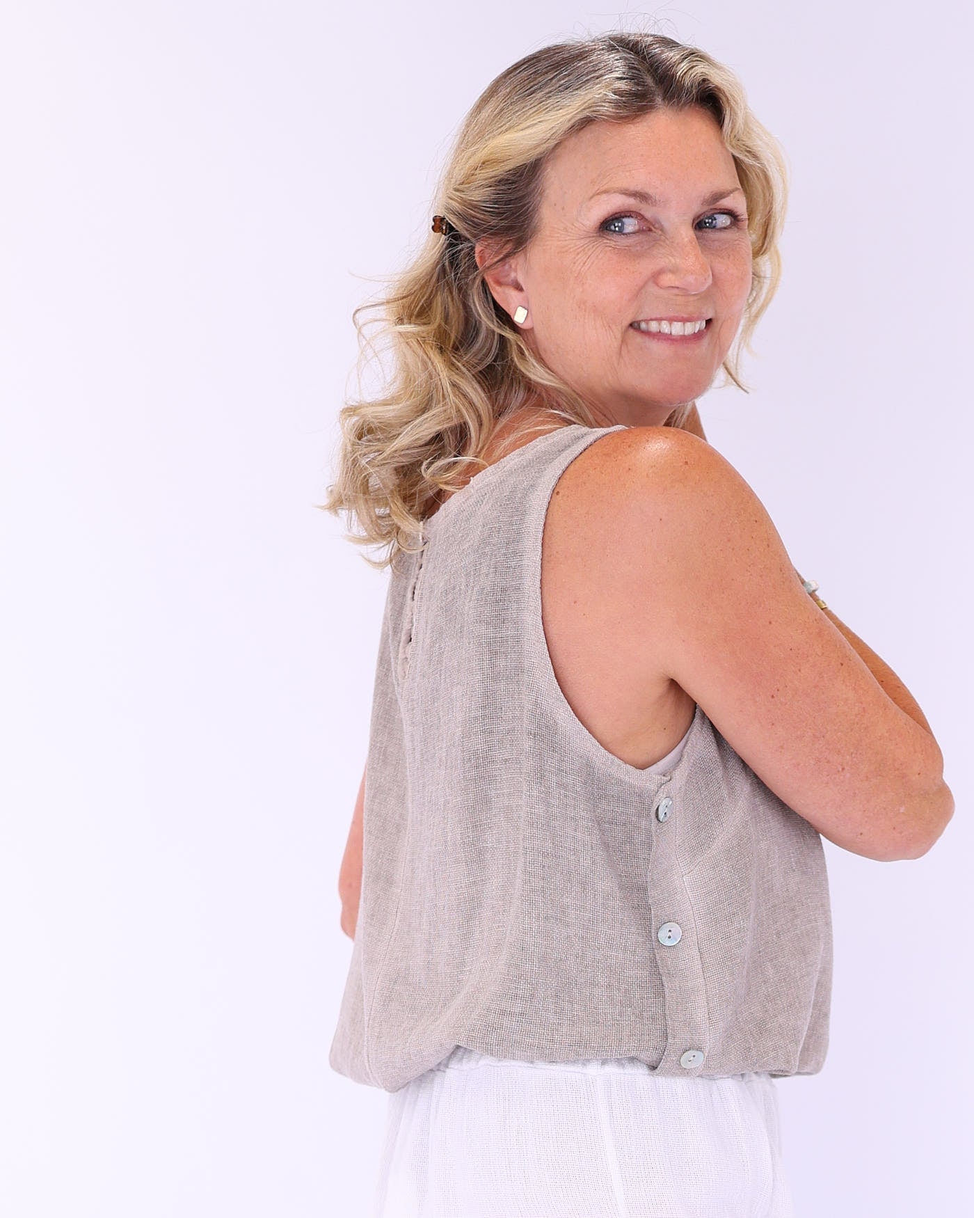 Linen and Cotton Blend Sleeveless Top