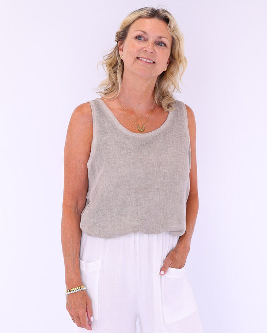 Linen and Cotton Blend Sleeveless Top