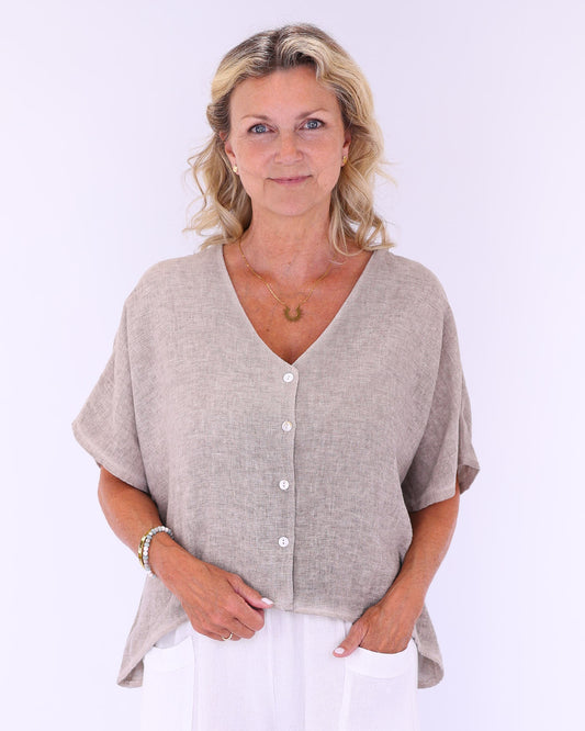 Linen and Cotton Blend Short Sleeve Cardi