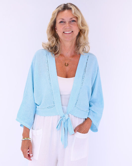 Linen and Cotton Blend Tie Front Jacket