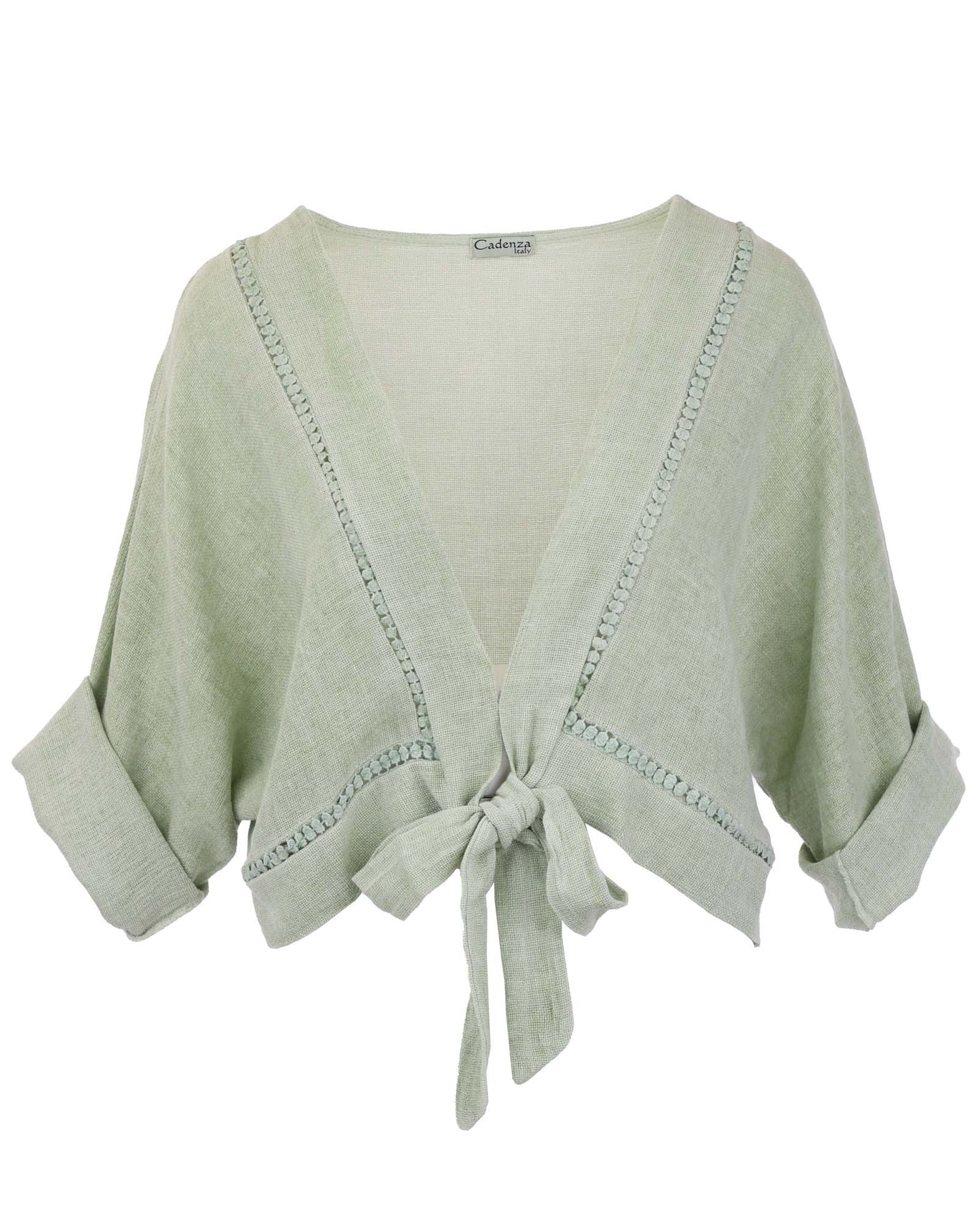 Linen and Cotton Blend Tie Front Jacket