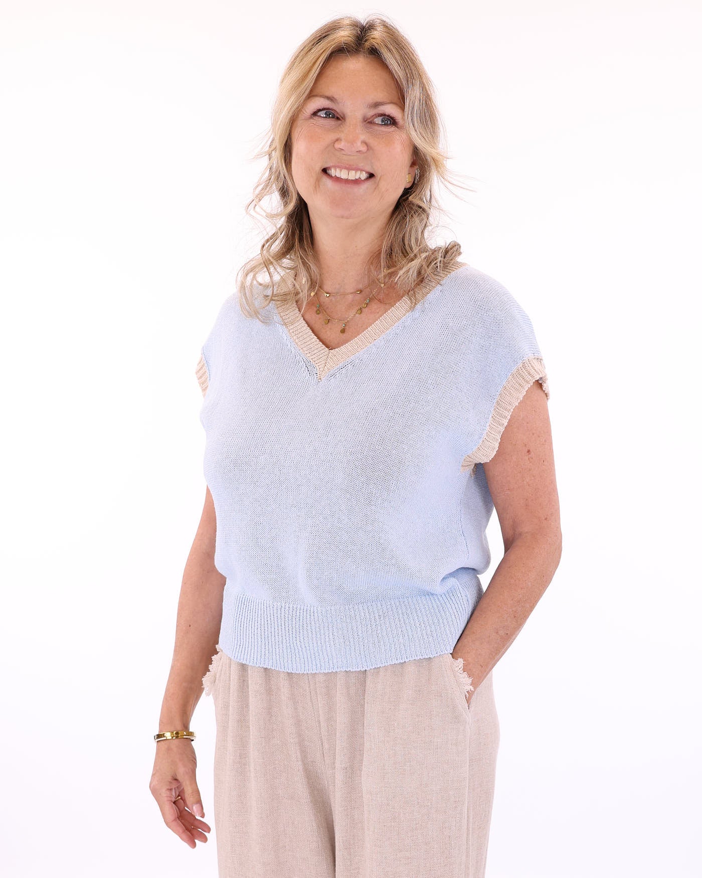 Cotton Blend Contrast Tank Top