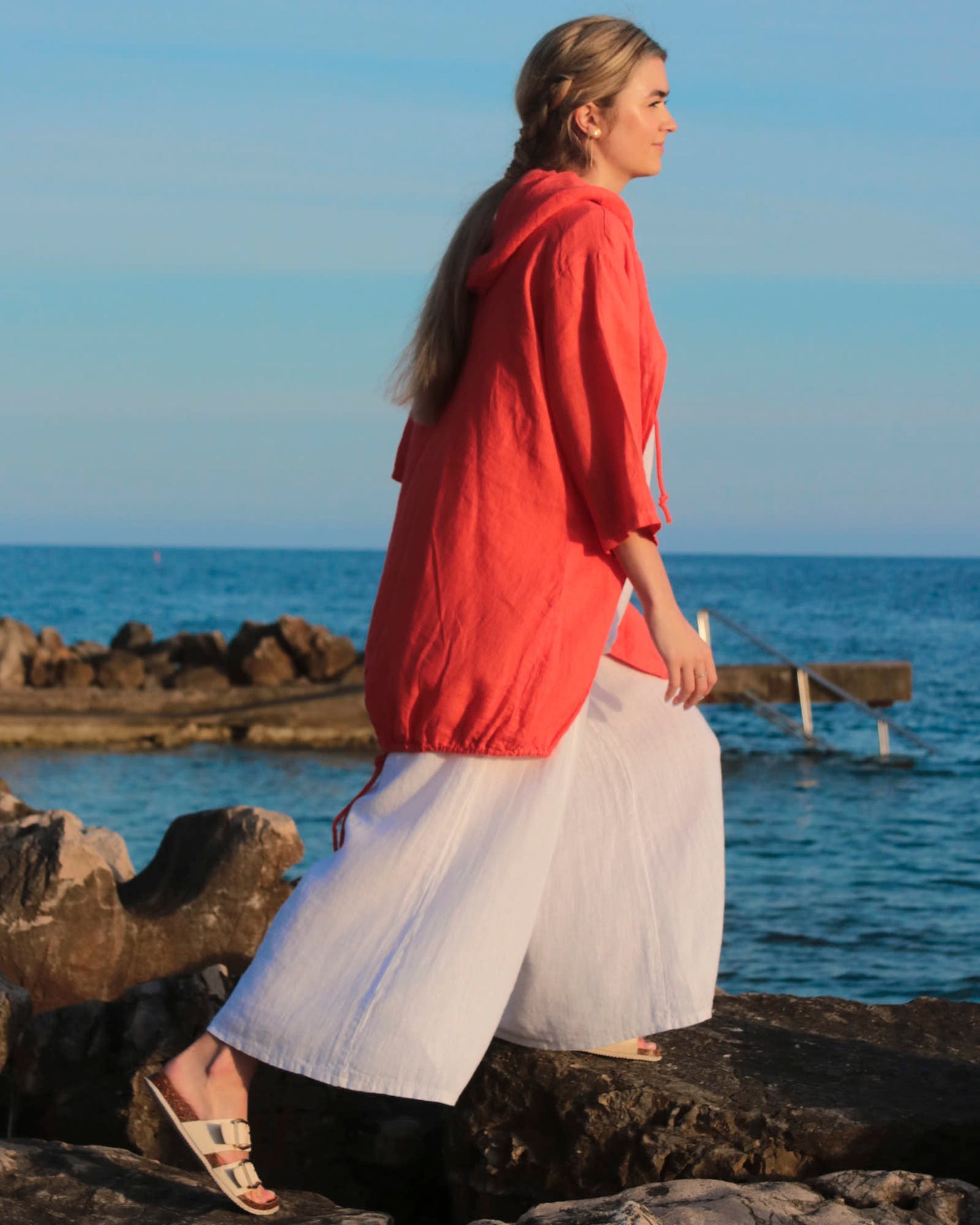 Linen Flared Trousers with Tie Belt
