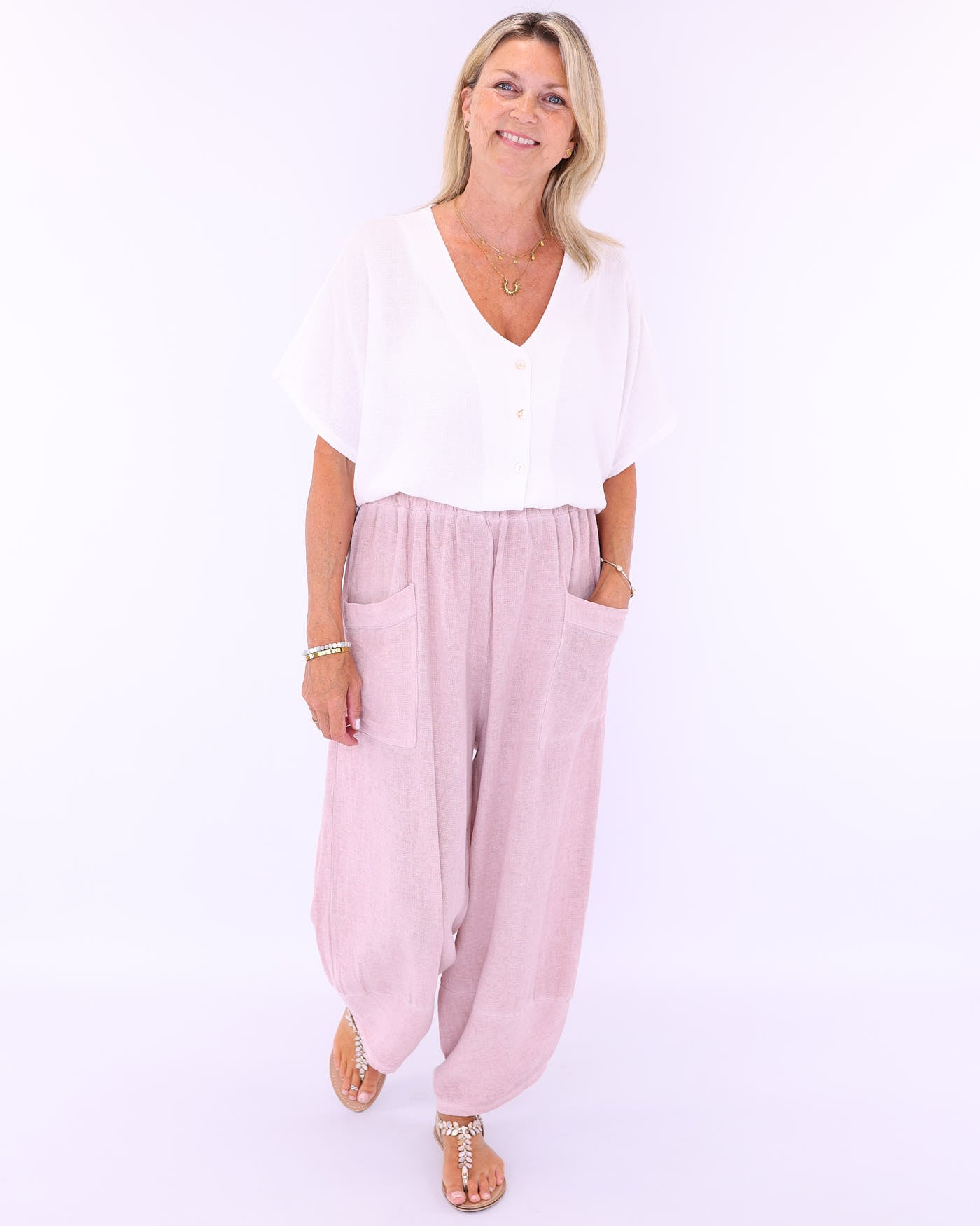 Linen and Cotton Blend Hareem Pants