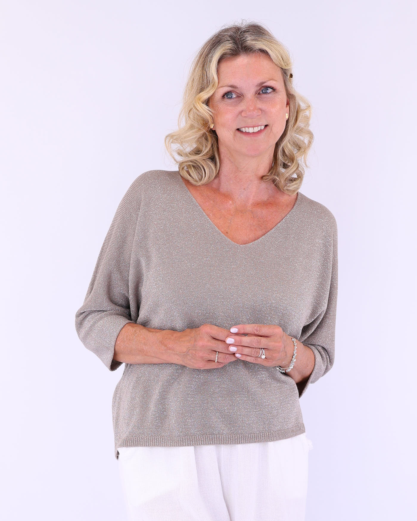 Modal Blend V Neck Sparkle Top