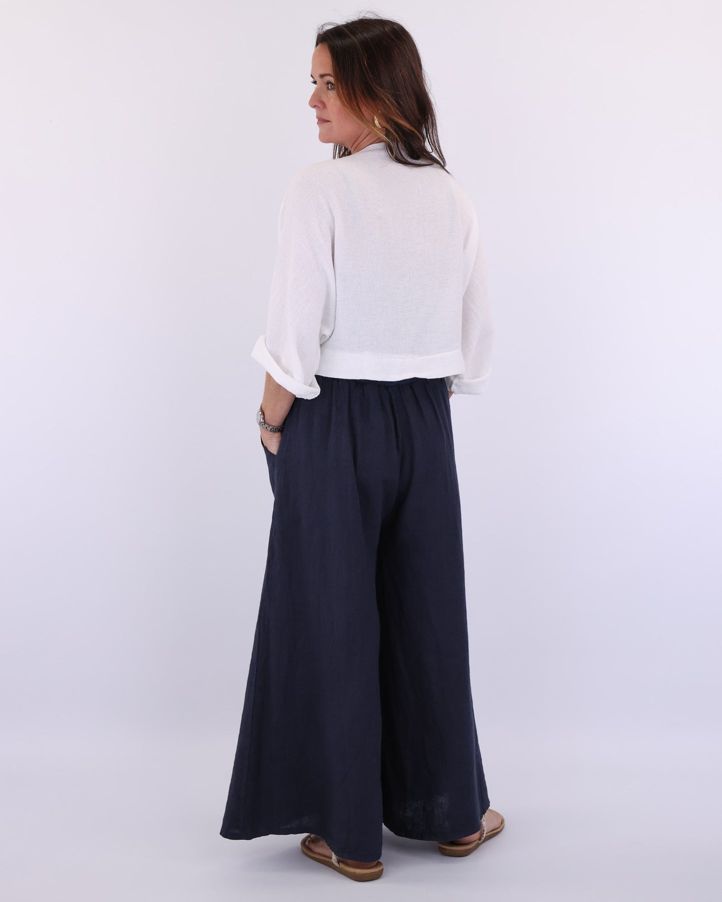Linen and Cotton Blend Tie Front Jacket