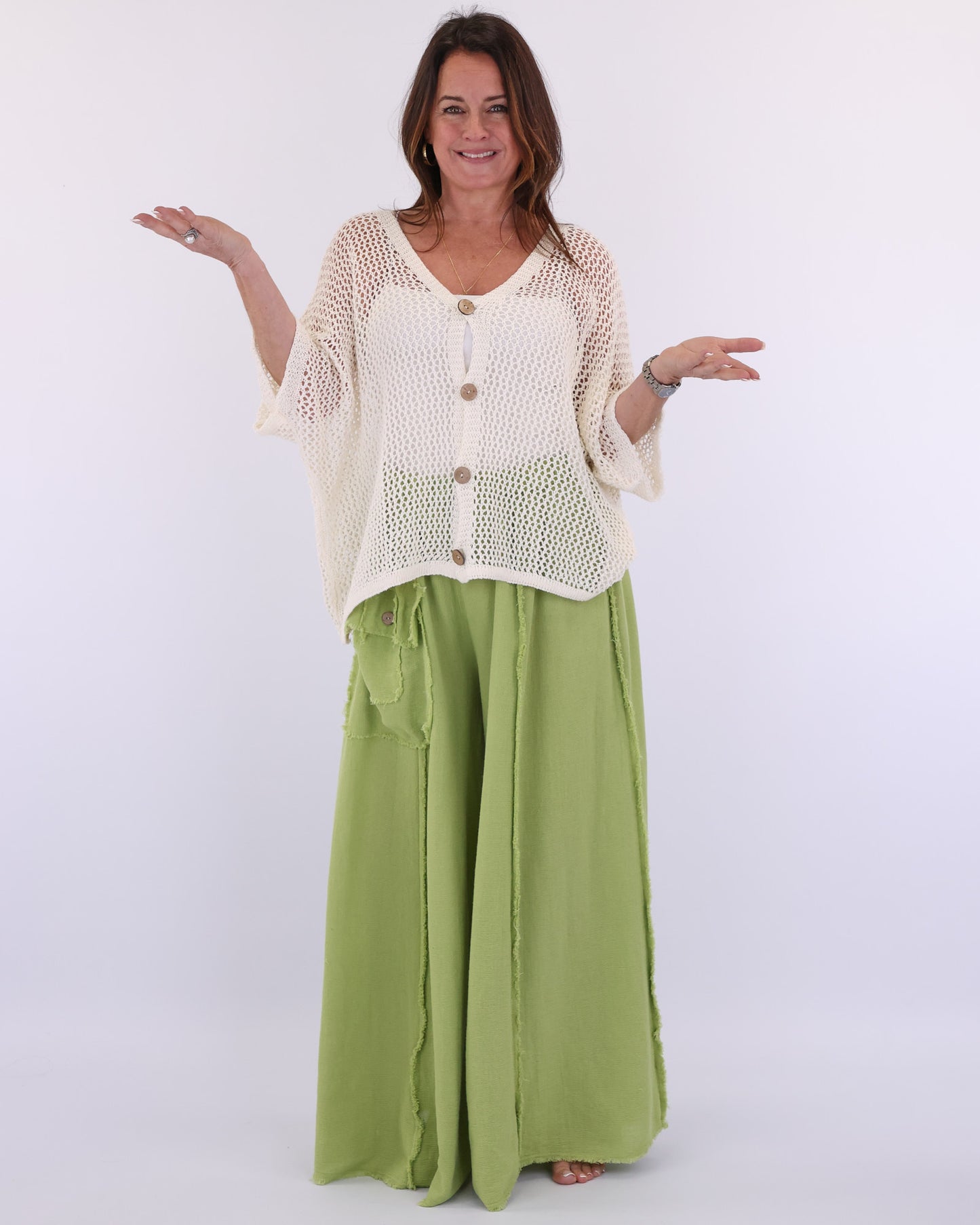 Linen and Cotton Blend Distressed Trousers