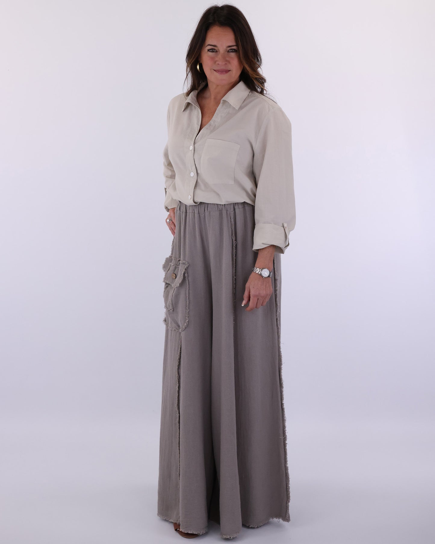 Linen and Cotton Blend Distressed Trousers