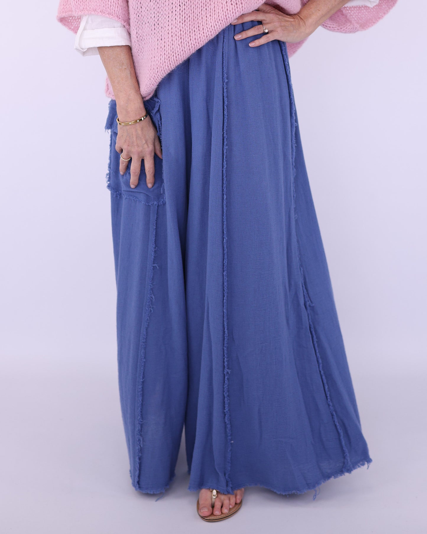 Linen and Cotton Blend Distressed Trousers