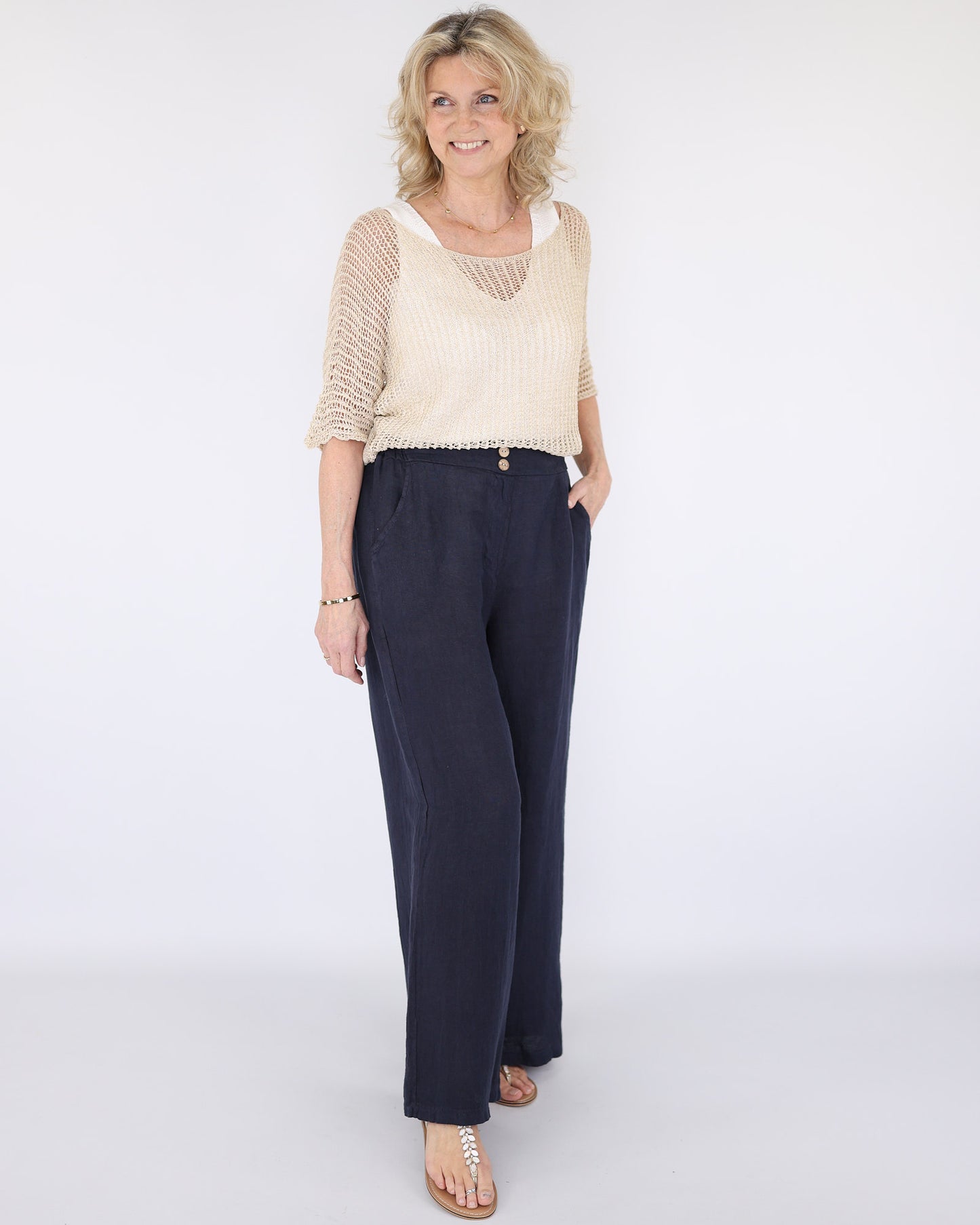 Wide Straight Leg Linen Trousers
