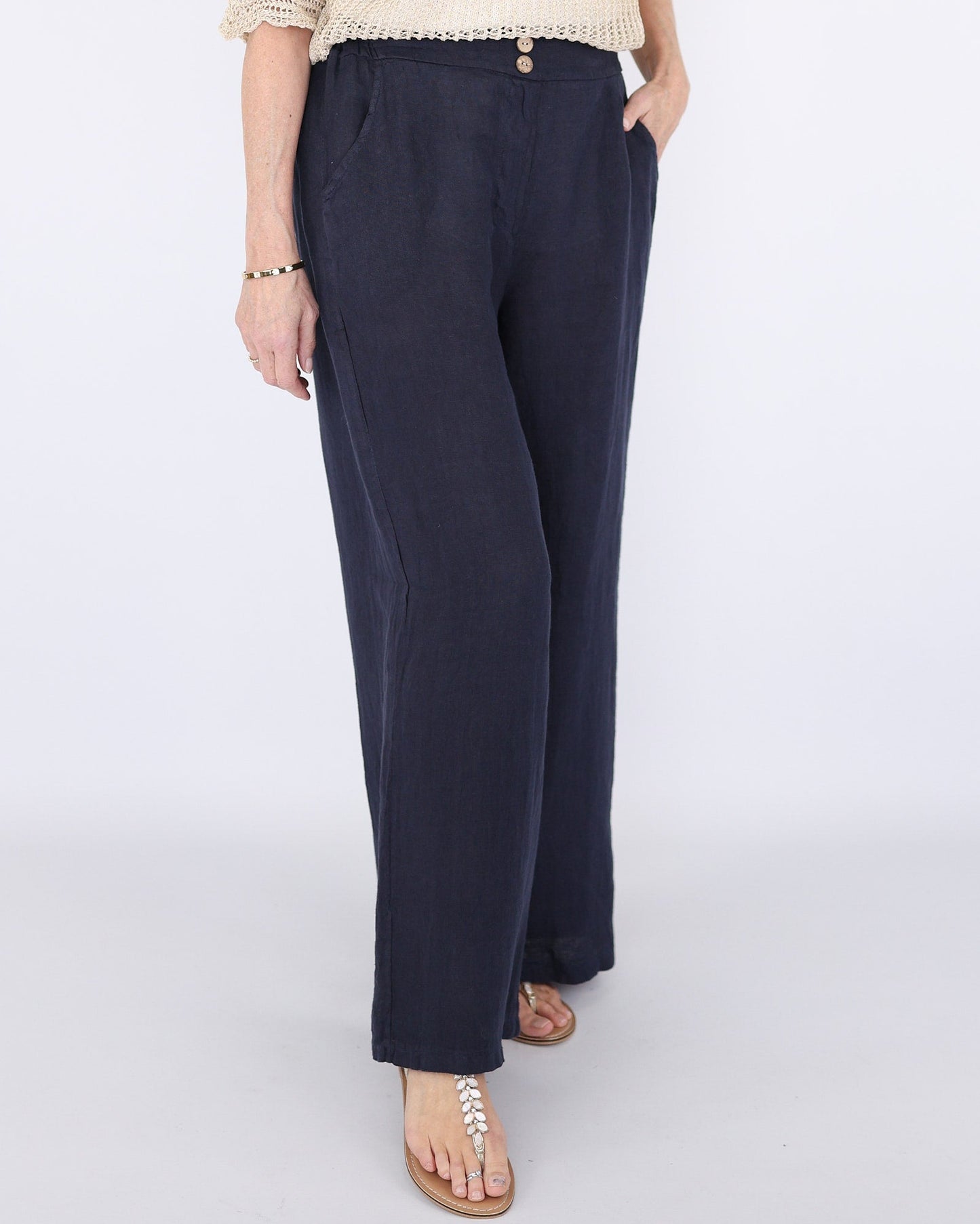 Wide Straight Leg Linen Trousers