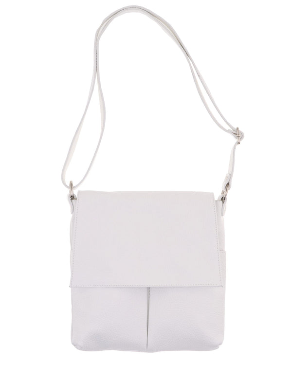 Double Pocket Crossbody Leather Bag White