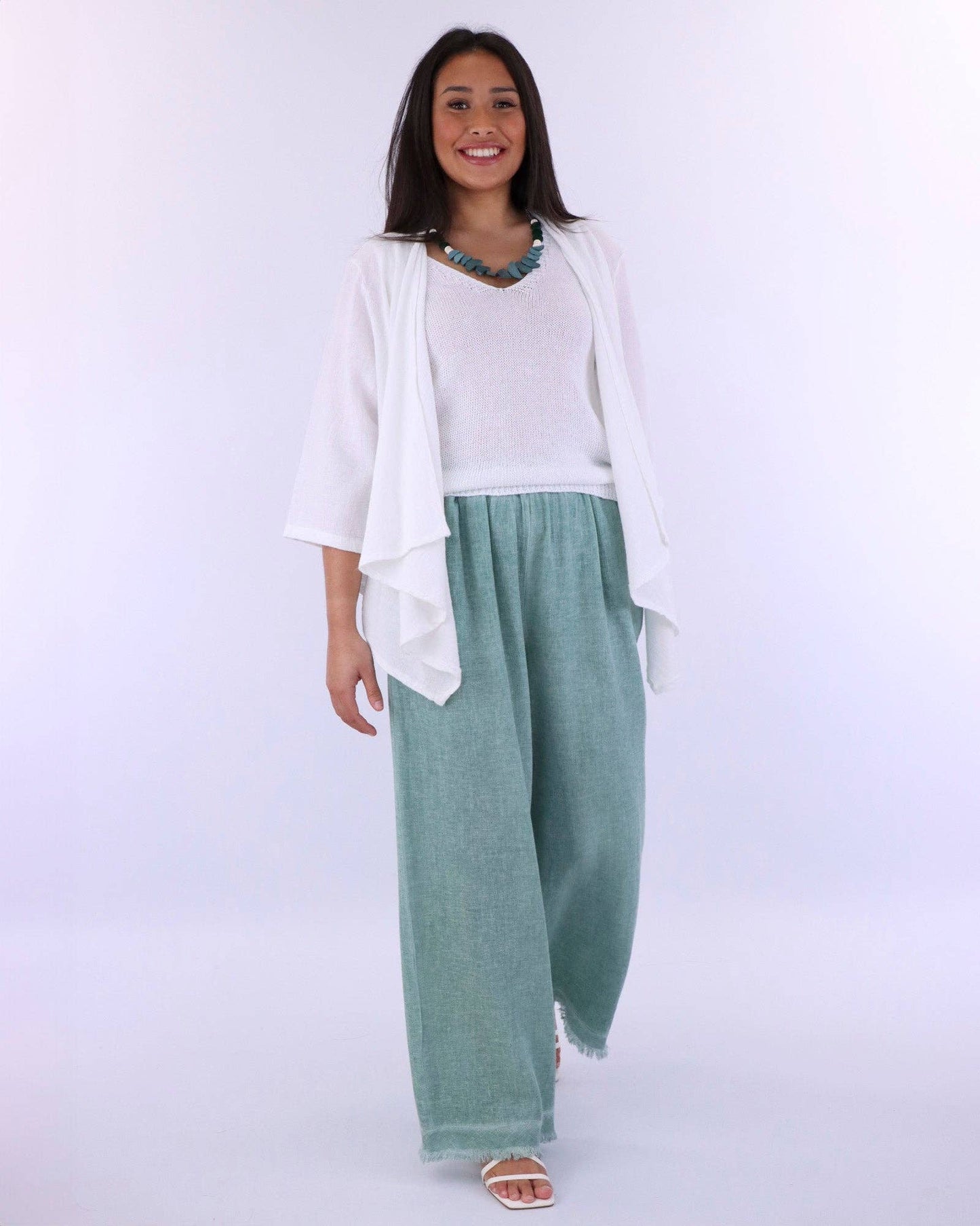 Linen and Cotton Blend Waterfall Front Cardi