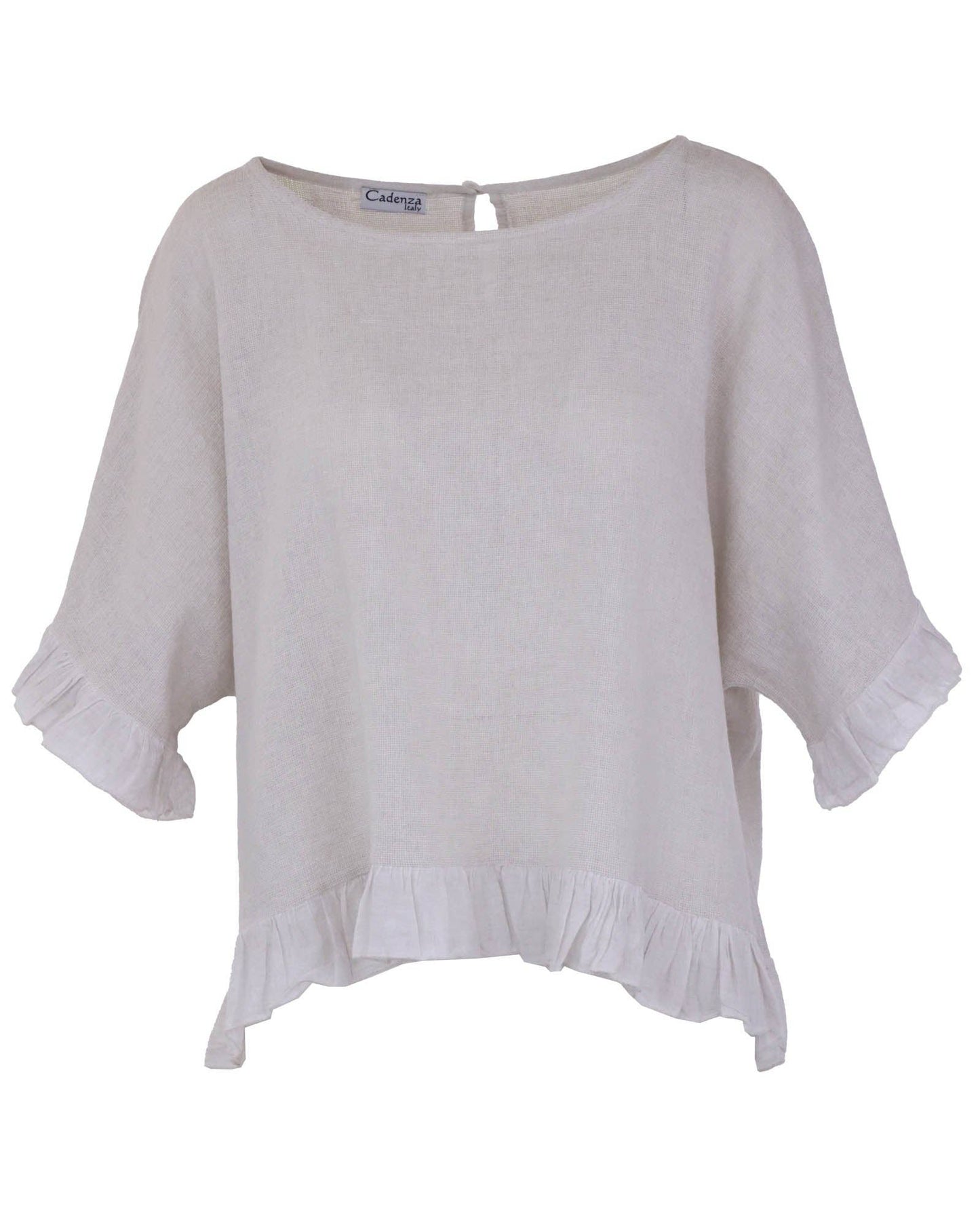 Linen and Cotton Blend Frill Top