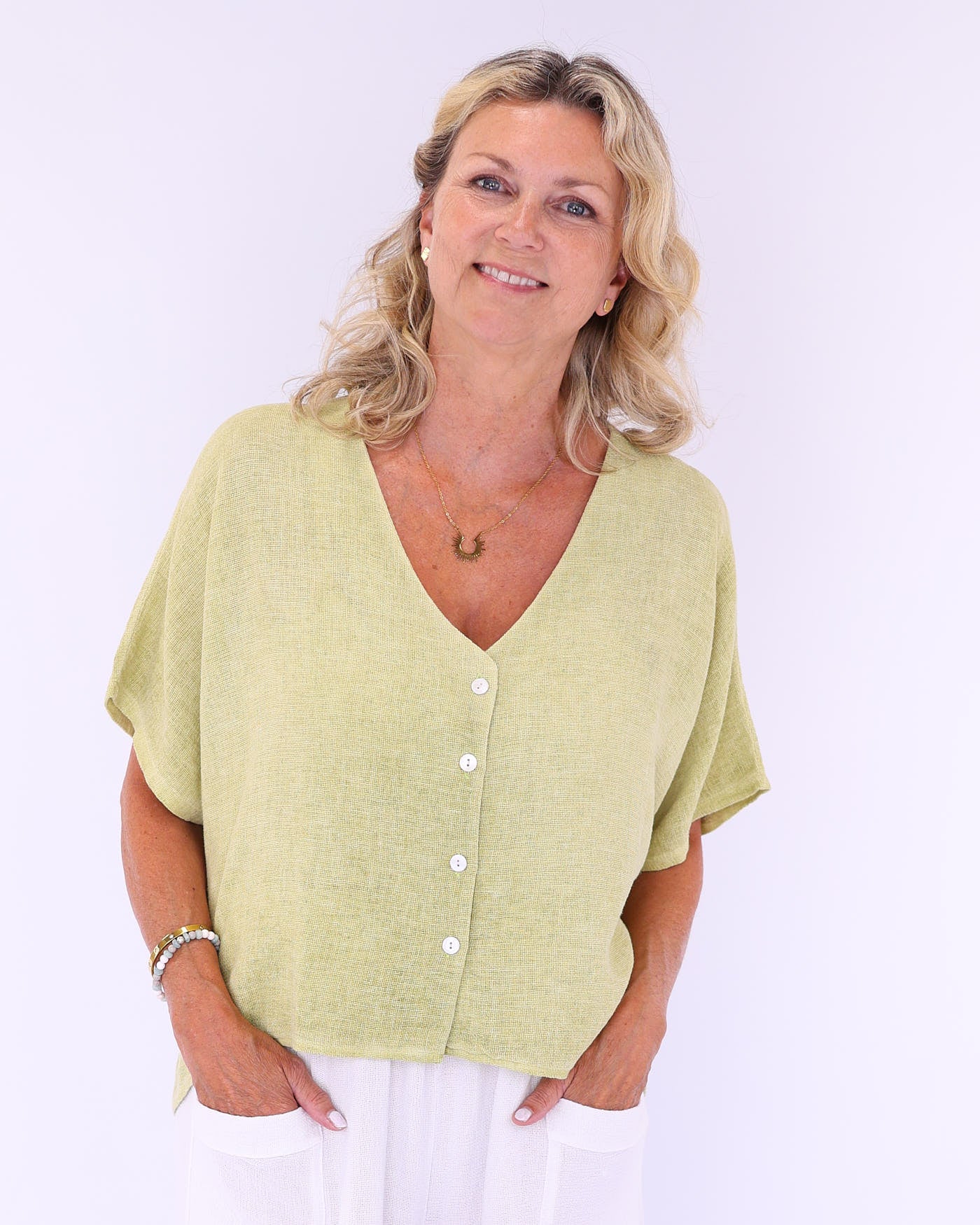 Linen and Cotton Blend Short Sleeve Cardi