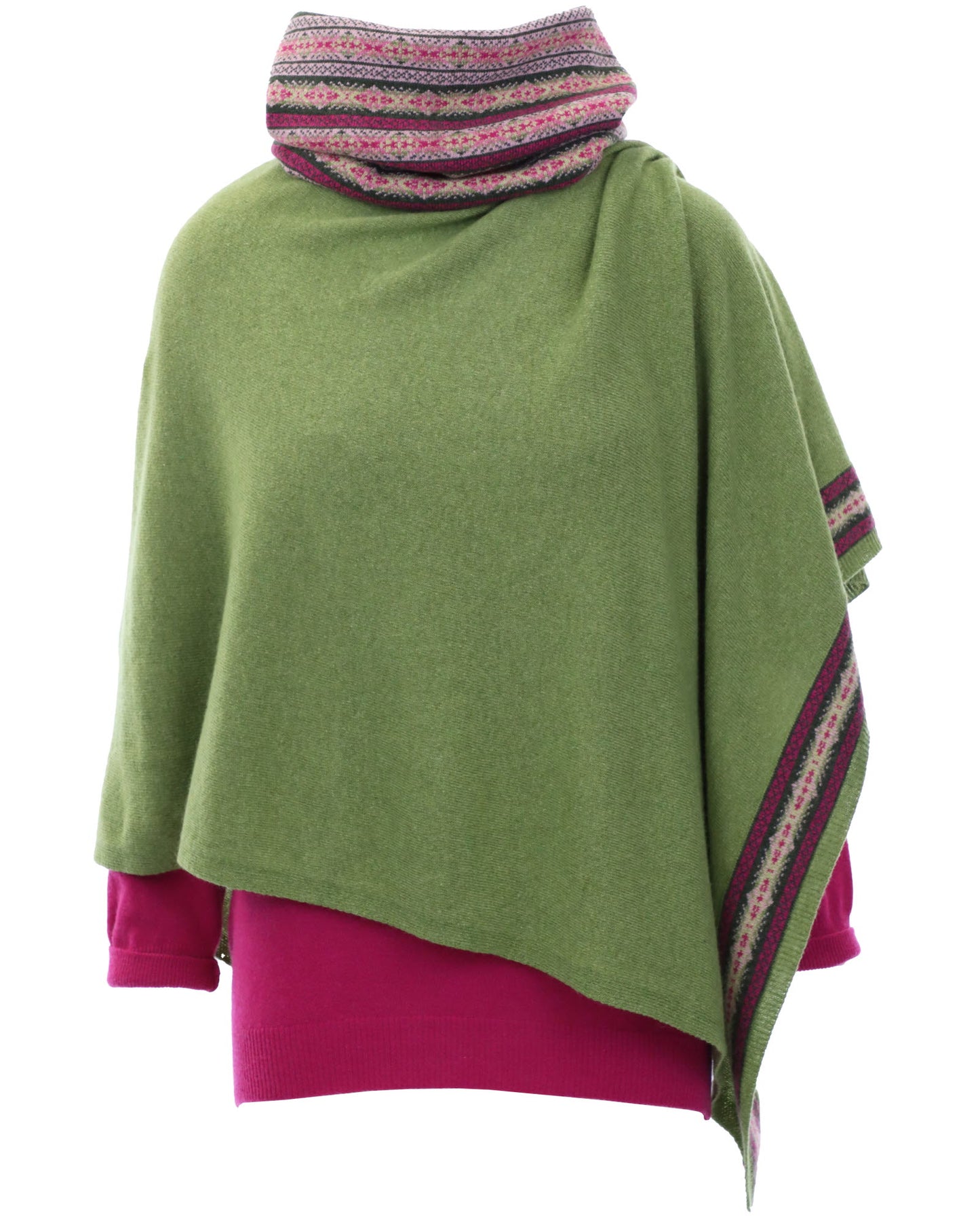 Classic Cashmere Blend Fairisle Poncho Verdant Green