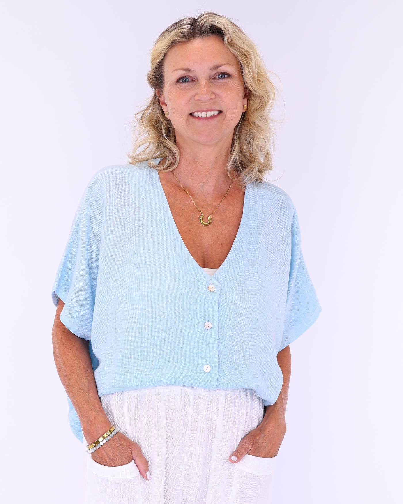 Linen and Cotton Blend Short Sleeve Cardi