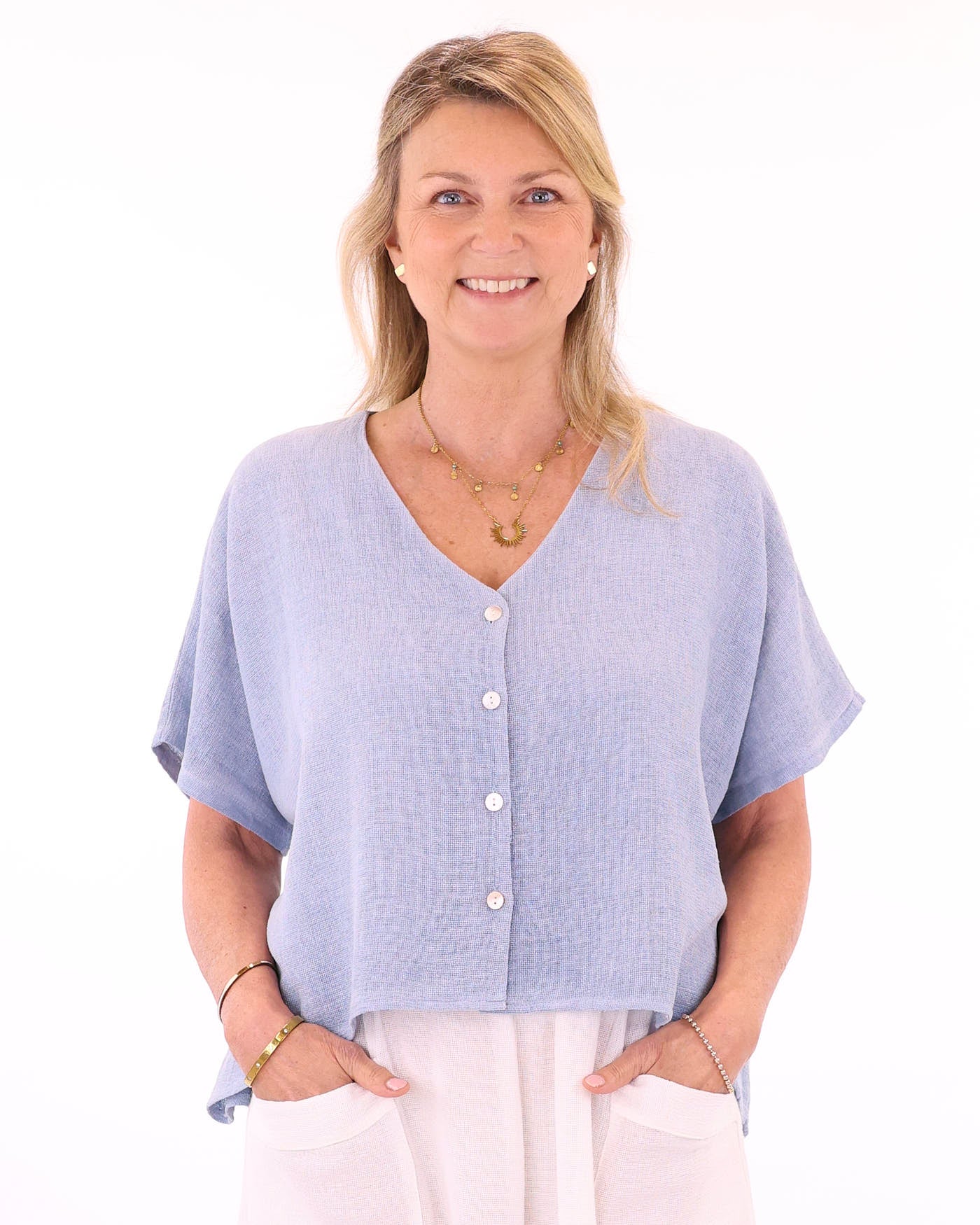 Linen and Cotton Blend Short Sleeve Cardi
