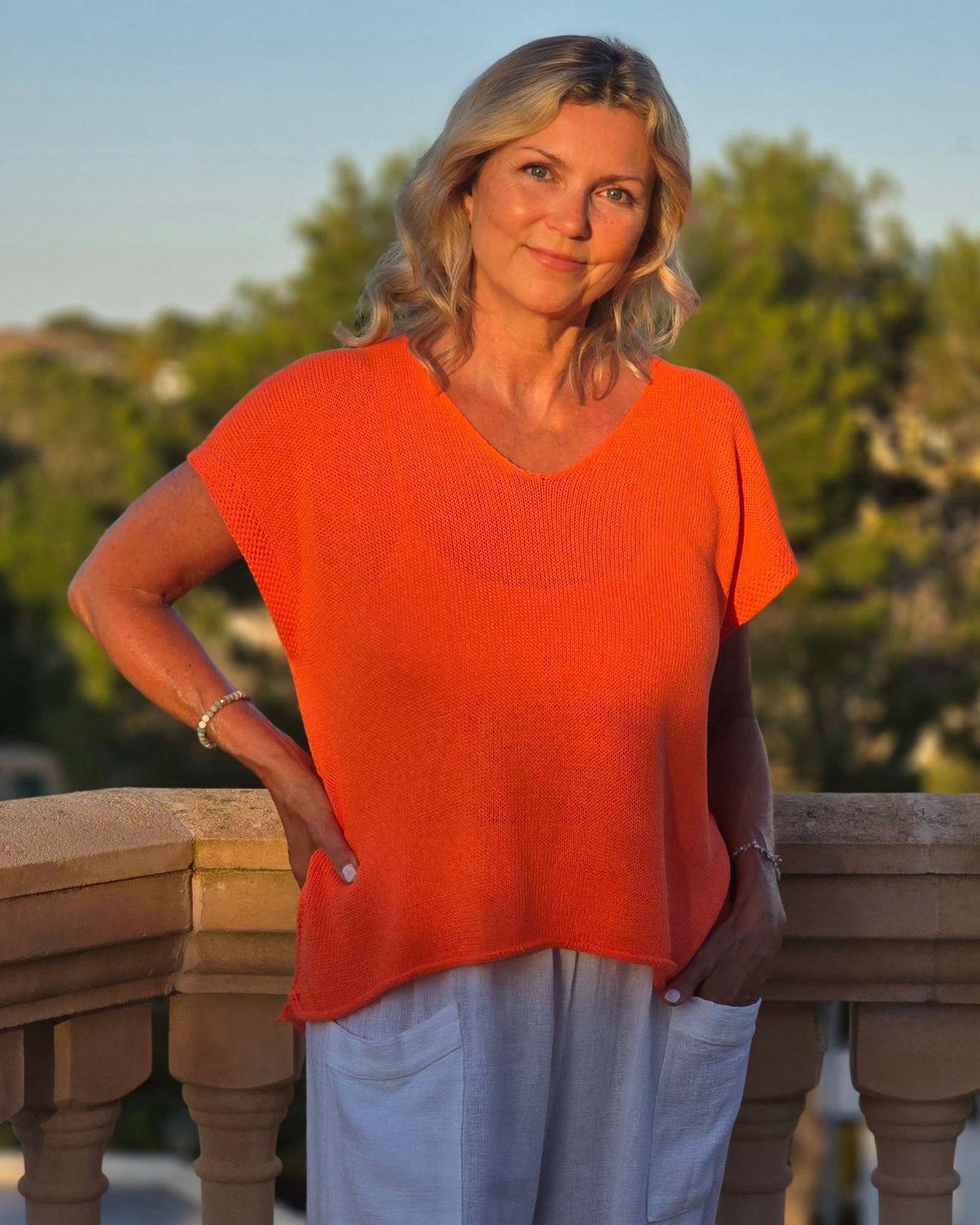 Cotton Blend Cap Sleeve T