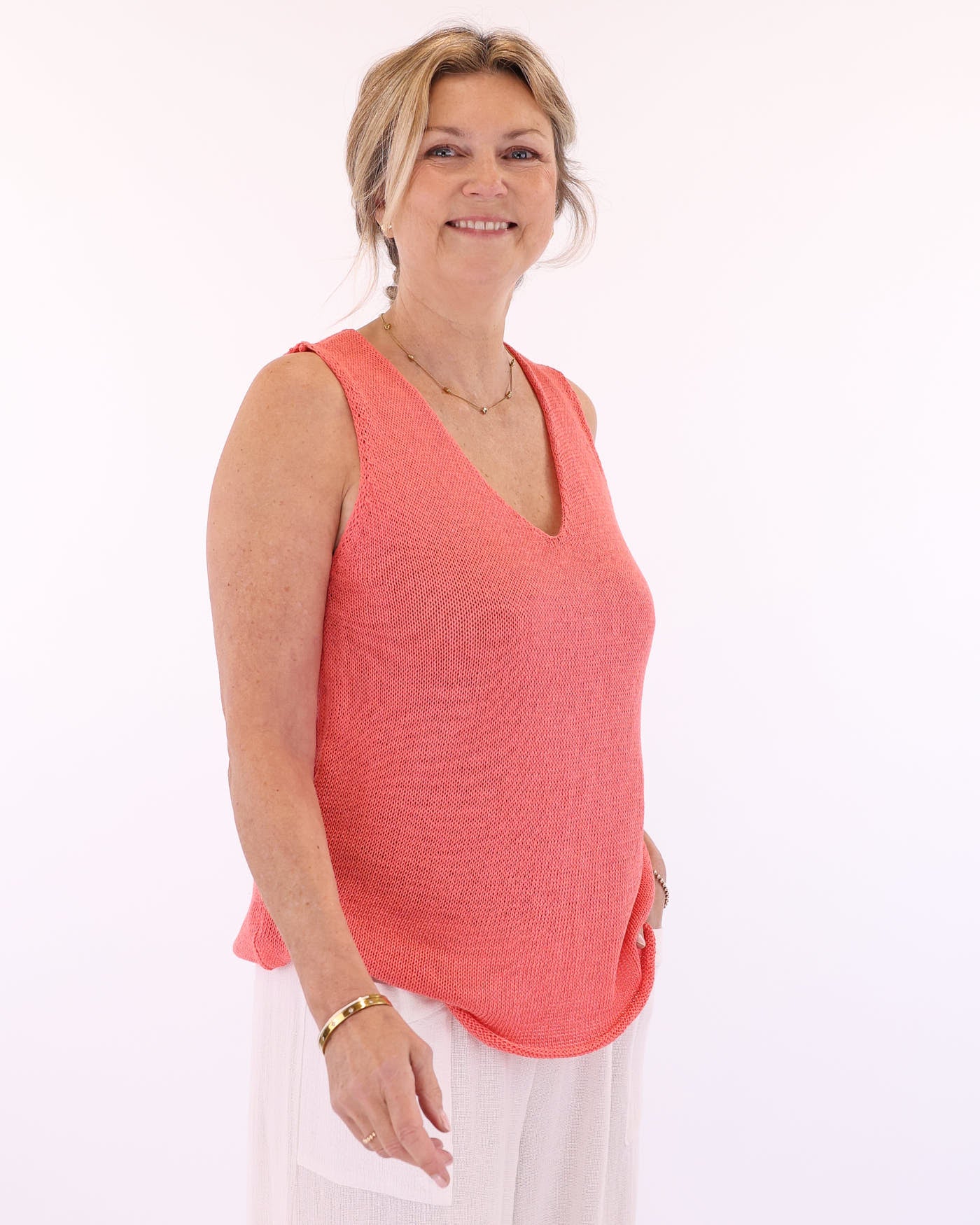 Cotton Blend V Neck Sleeveless T