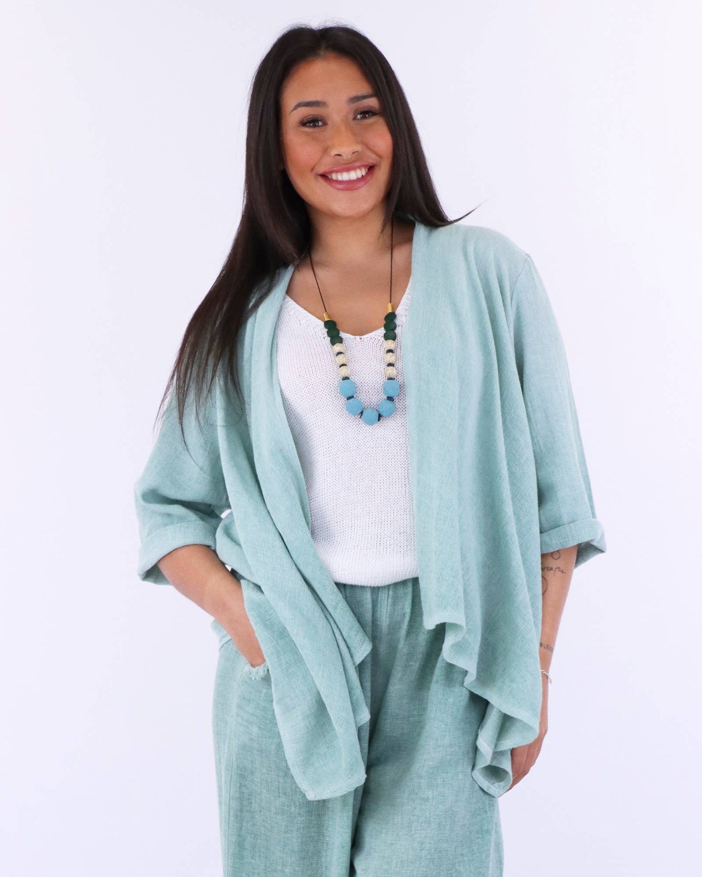 Linen and Cotton Blend Waterfall Front Cardi