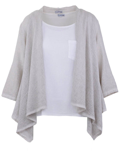 Linen and Cotton Blend Waterfall Front Cardi