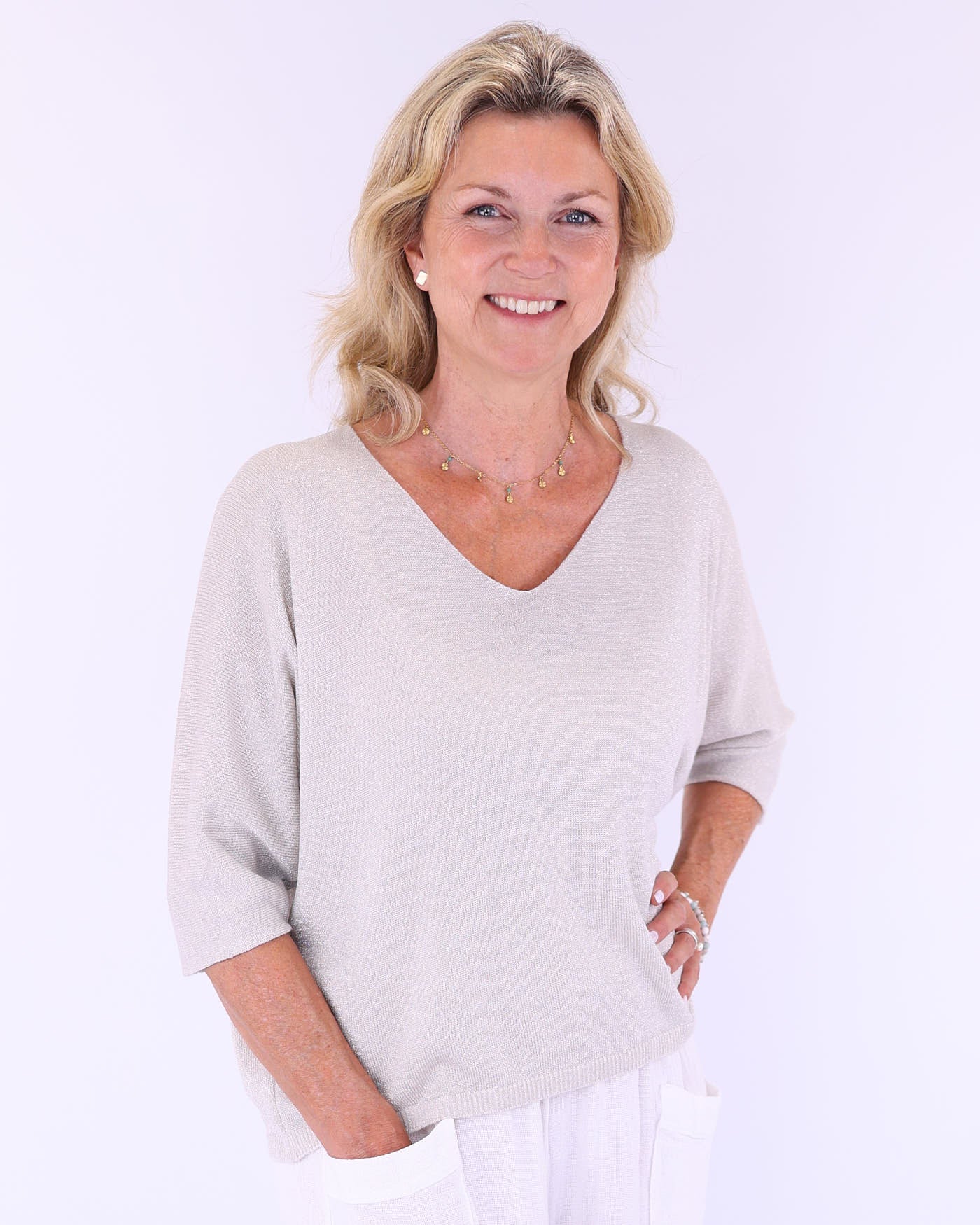 Modal Blend V Neck Sparkle Top