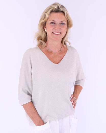 Modal Blend V Neck Sparkle Top