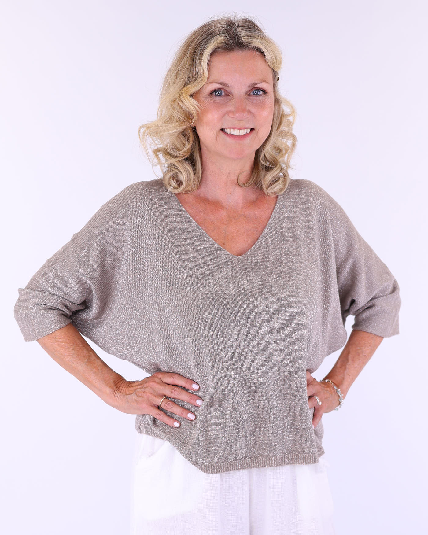 Modal Blend V Neck Sparkle Top