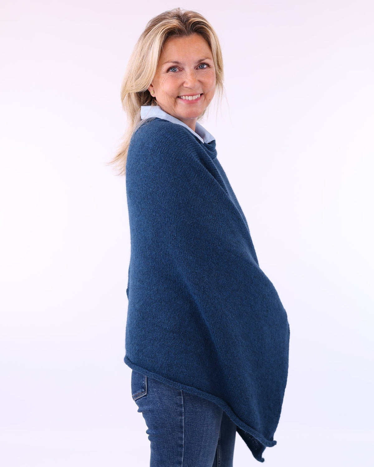 Women's Italian Alpaca Blend Poncho in Navy blue, made in Italy