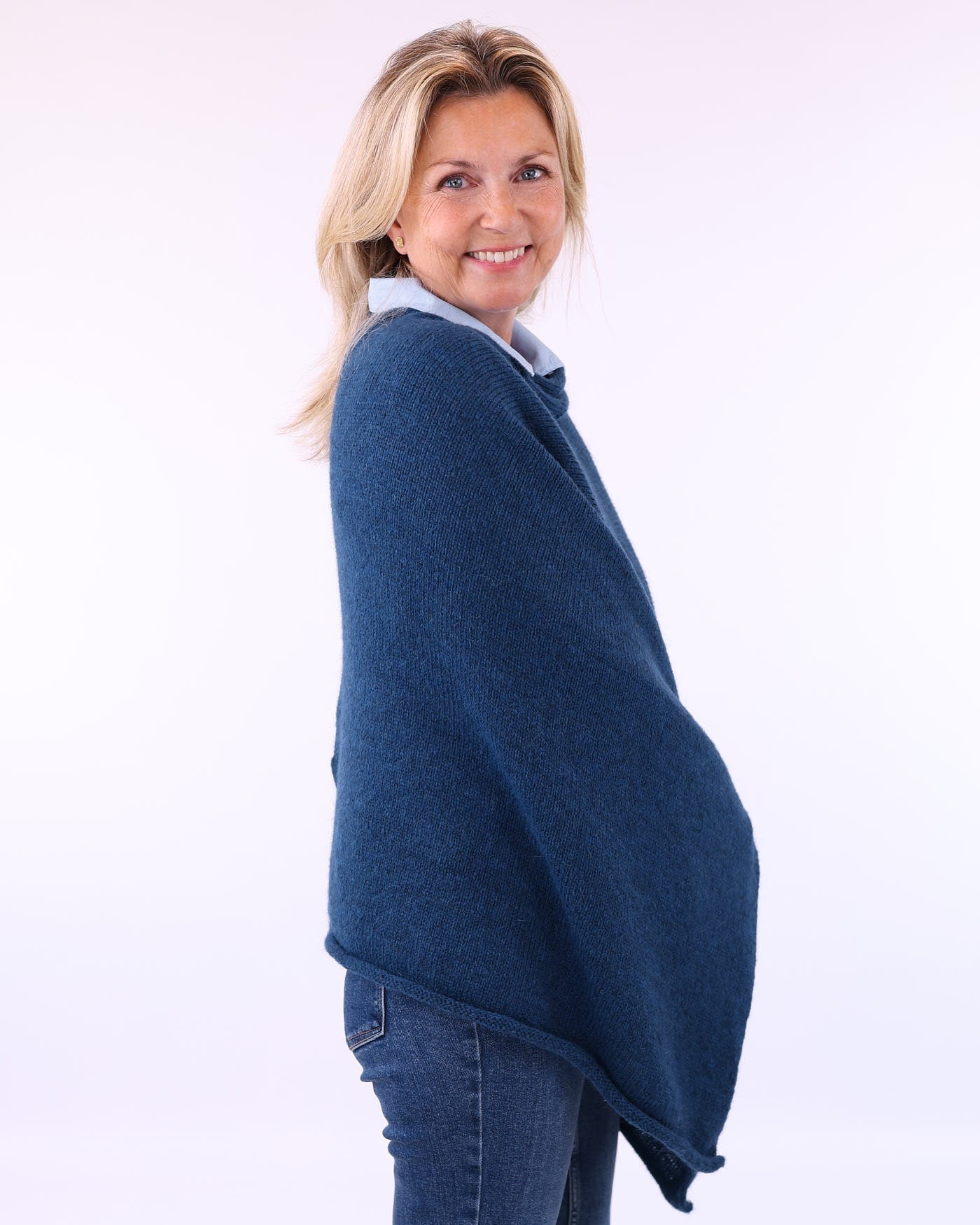 Women's Italian Alpaca Blend Poncho in Navy blue, made in Italy