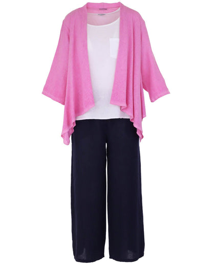 Linen and Cotton Blend Waterfall Front Cardi