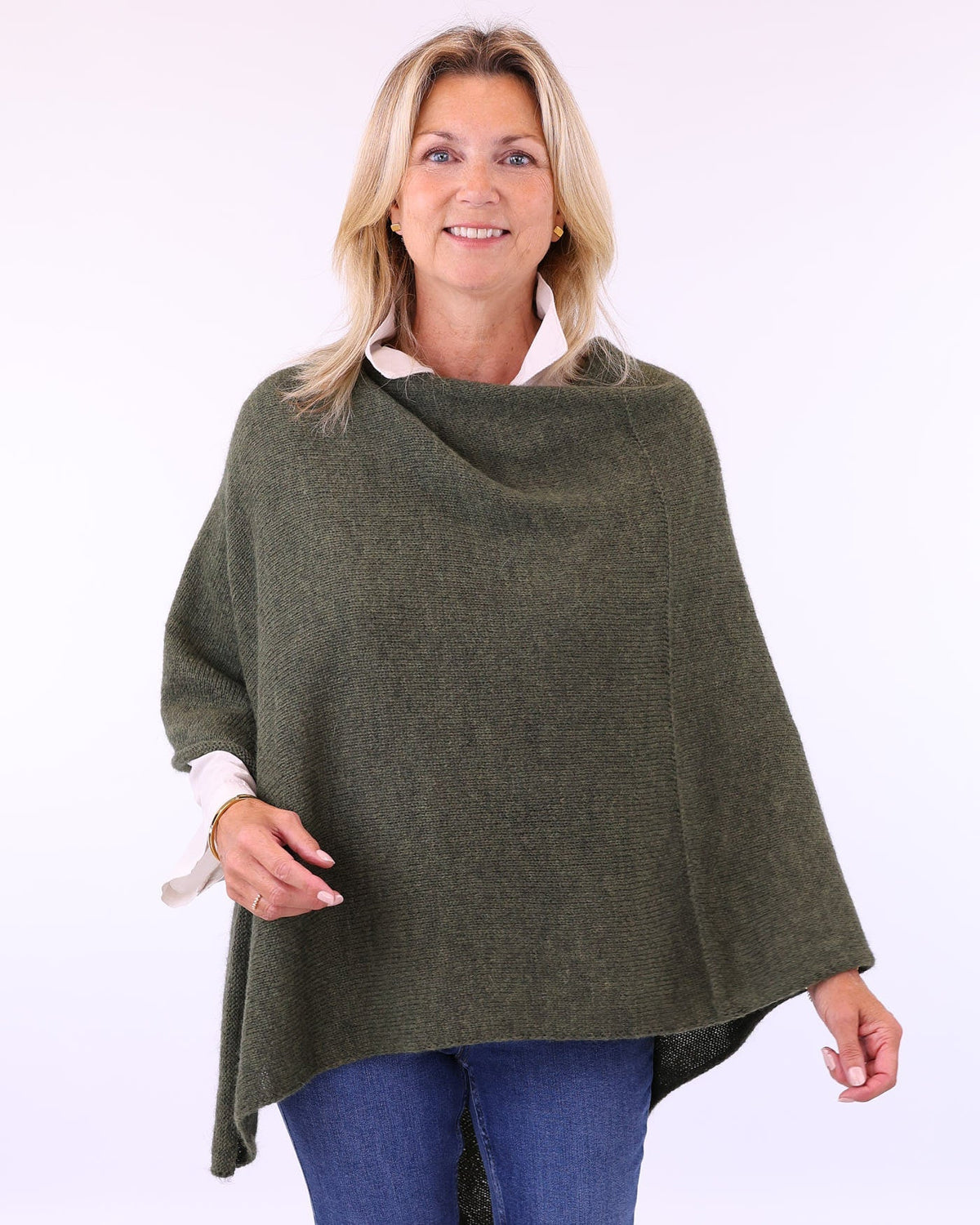 Women's Italian Alpaca Blend Poncho in dark green, made in Italy