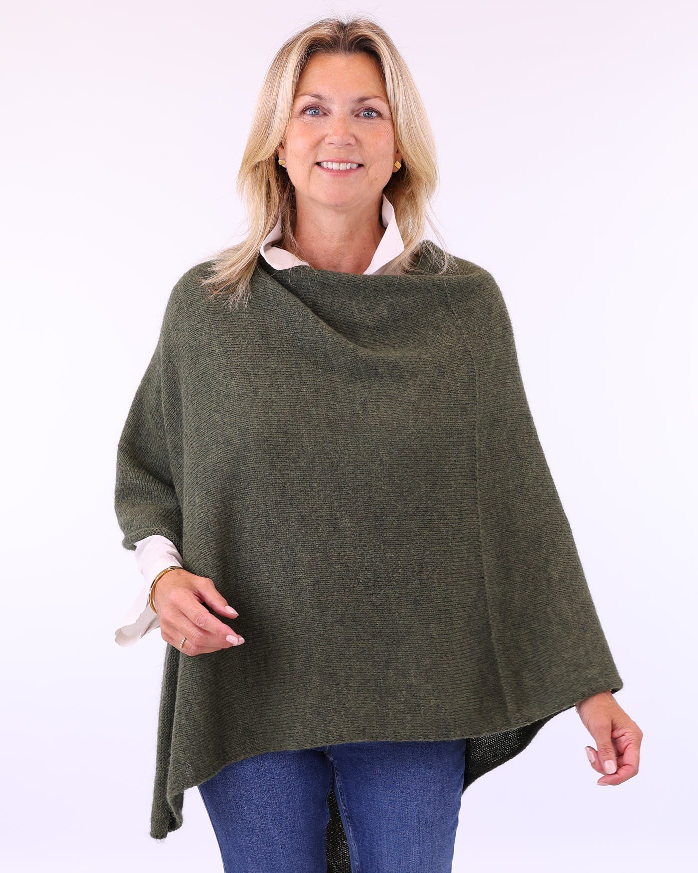 Women's Italian Alpaca Blend Poncho in dark green, made in Italy