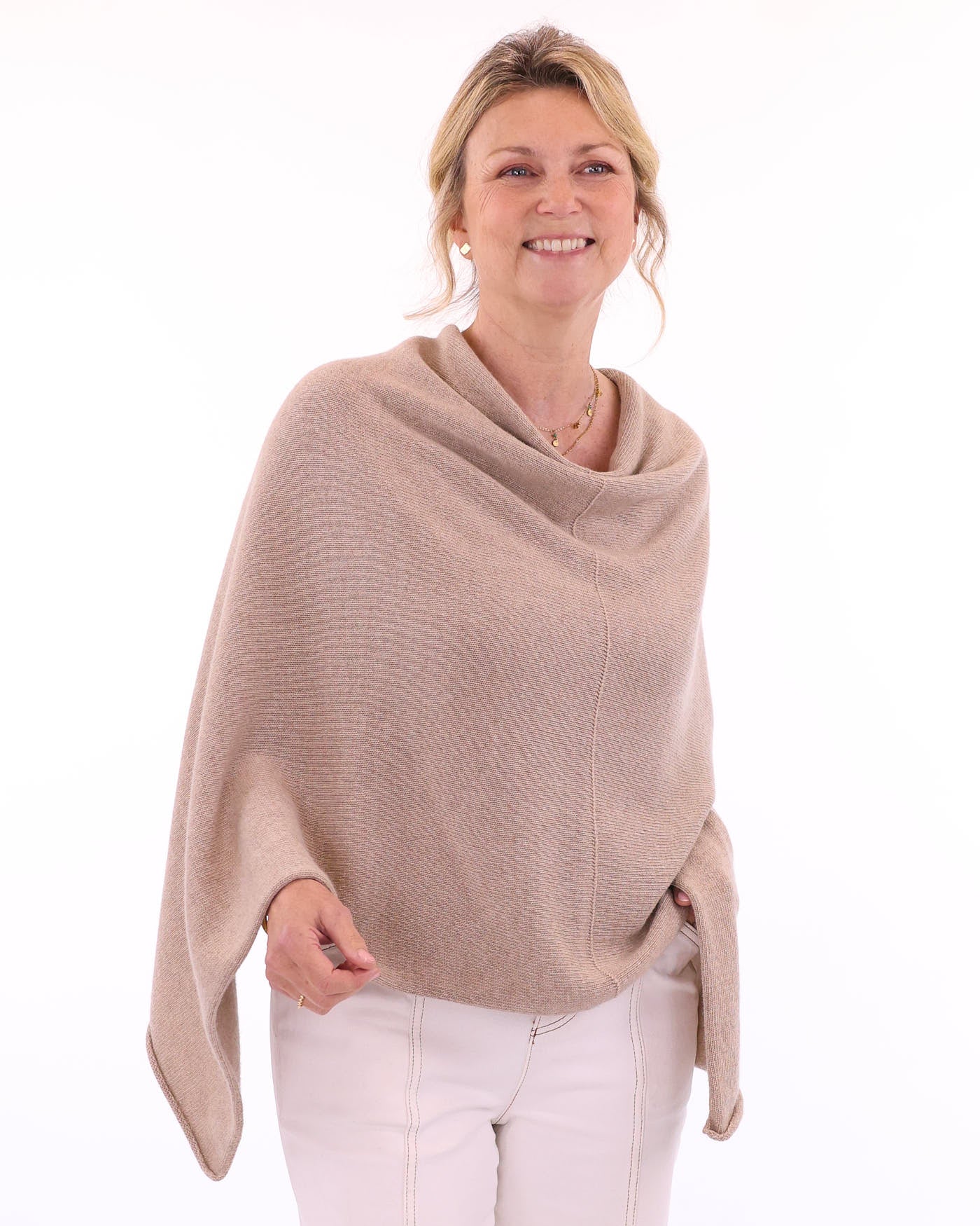Women's cashmere blend poncho in taupe, made in Italy