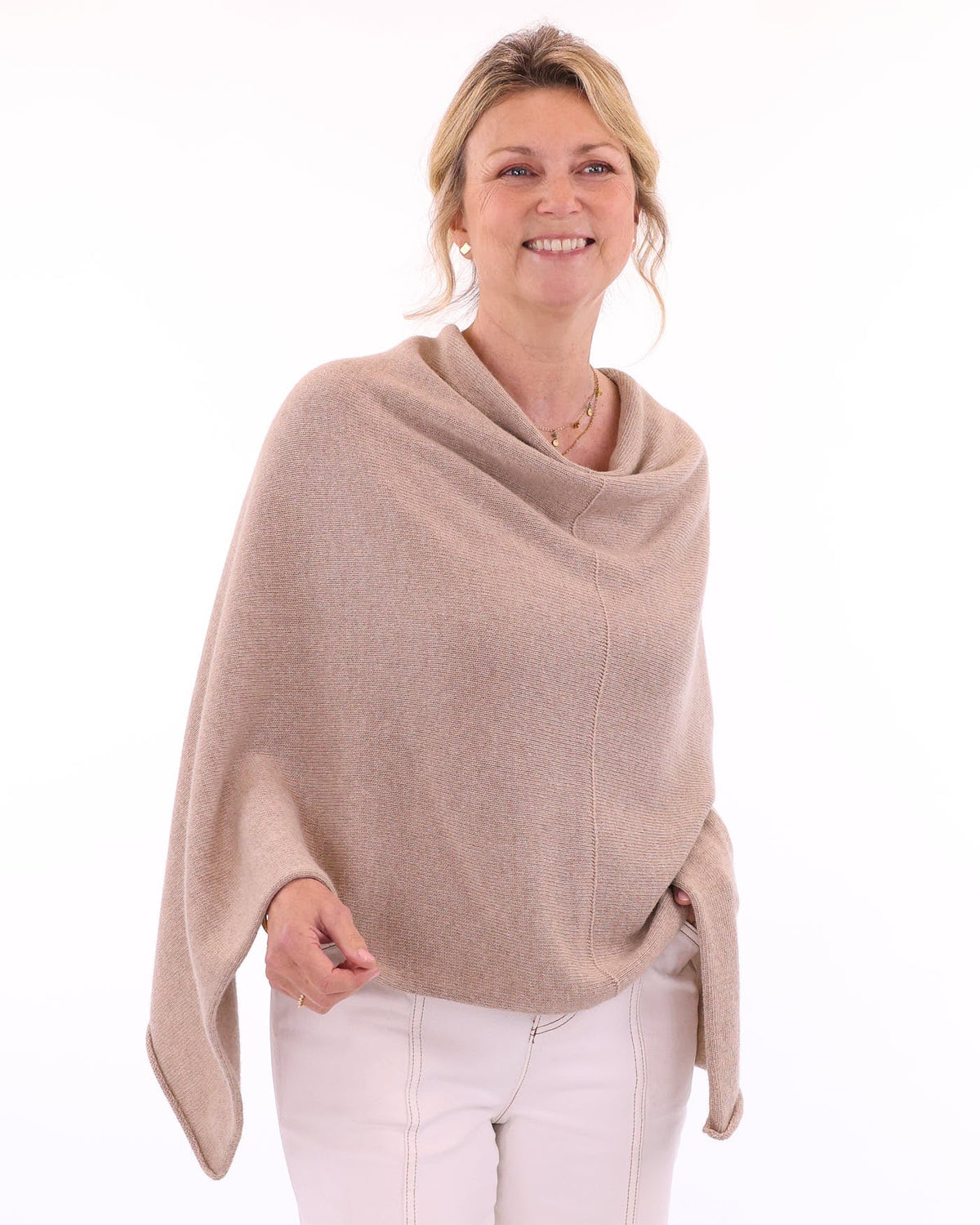 Women's cashmere blend poncho in taupe, made in Italy