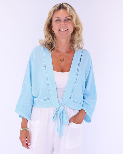 Linen and Cotton Blend Tie Front Jacket