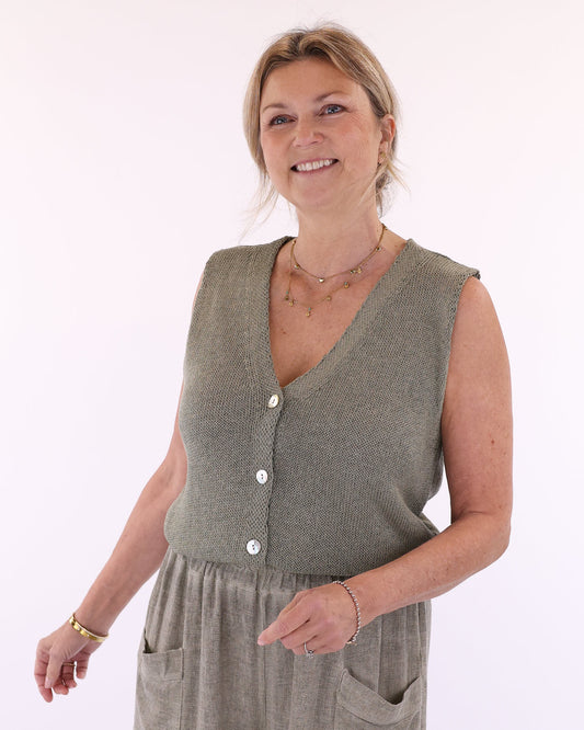 Cotton Blend Button Waistcoat