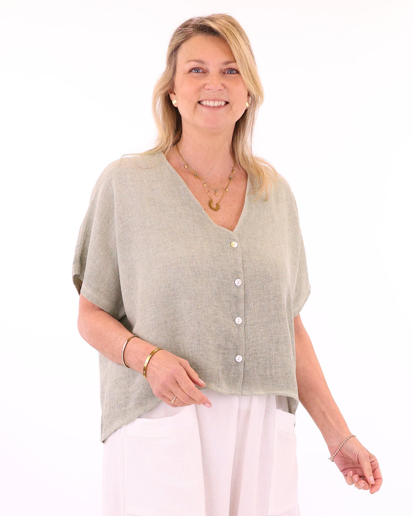 Linen and Cotton Blend Short Sleeve Cardi