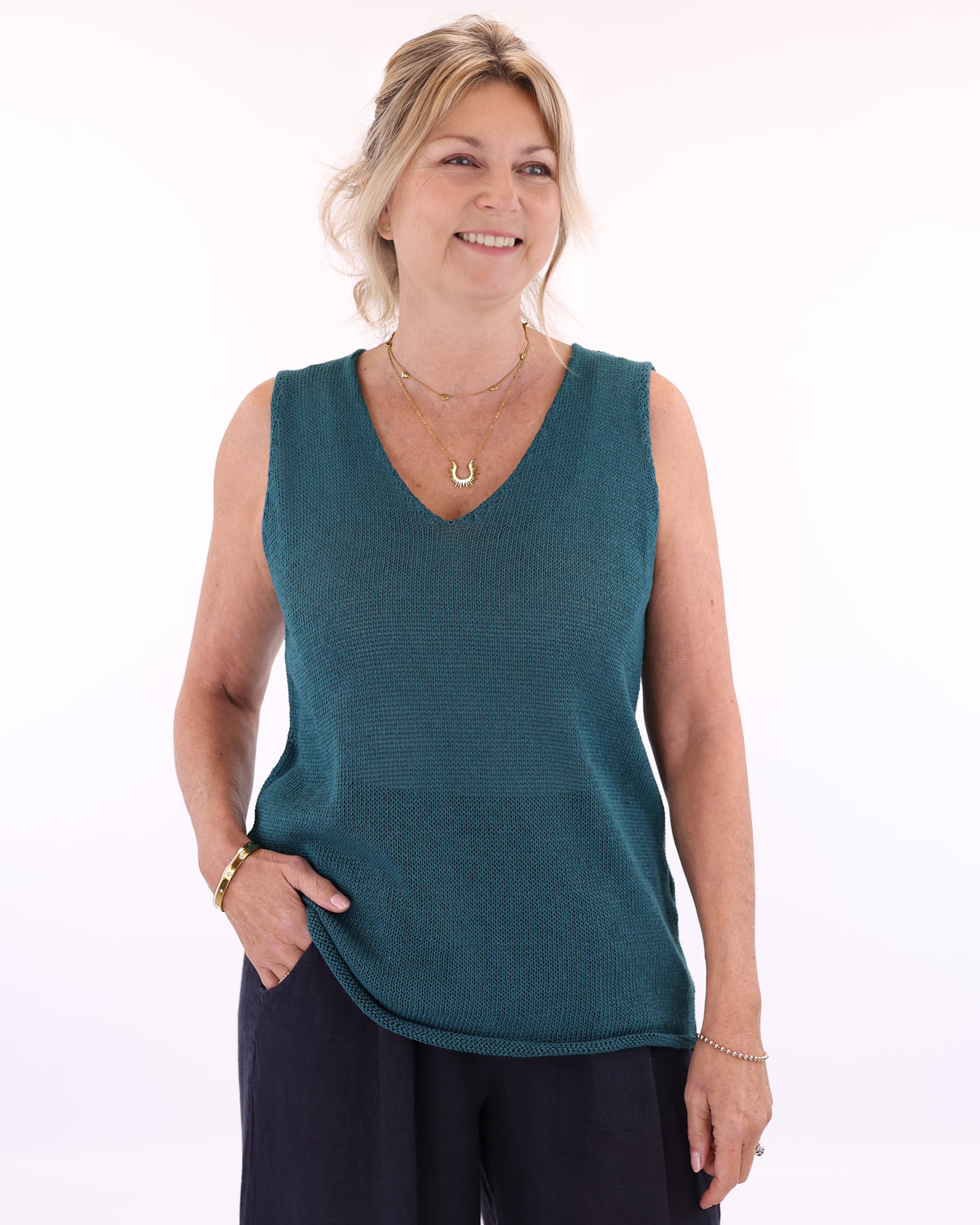 Cotton Blend V Neck Sleeveless T