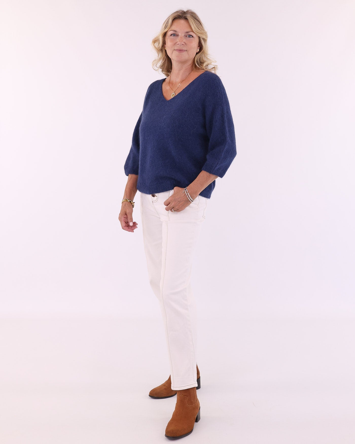 Alpaca Blend Short Sleeve V Neck Jumper