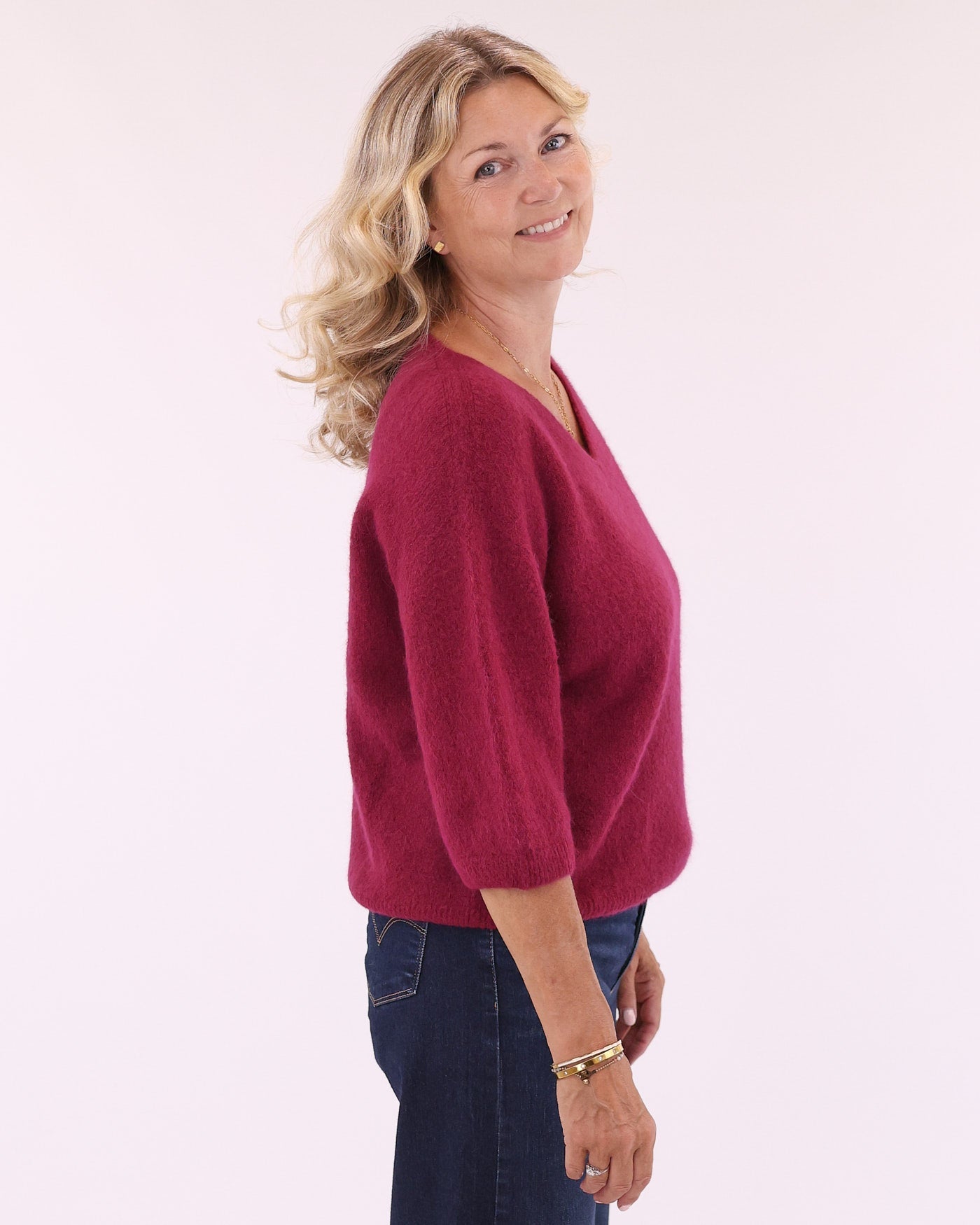 Alpaca Blend Short Sleeve V Neck Jumper