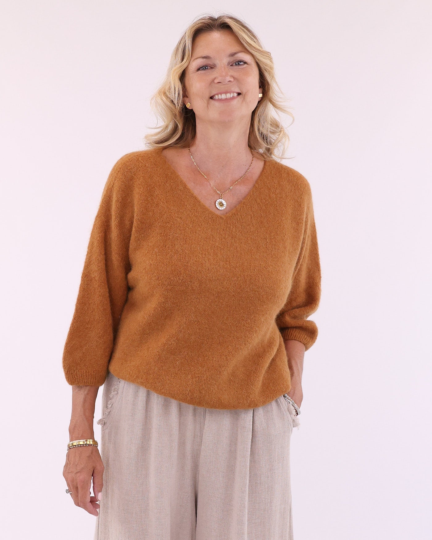 Alpaca Blend Short Sleeve V Neck Jumper