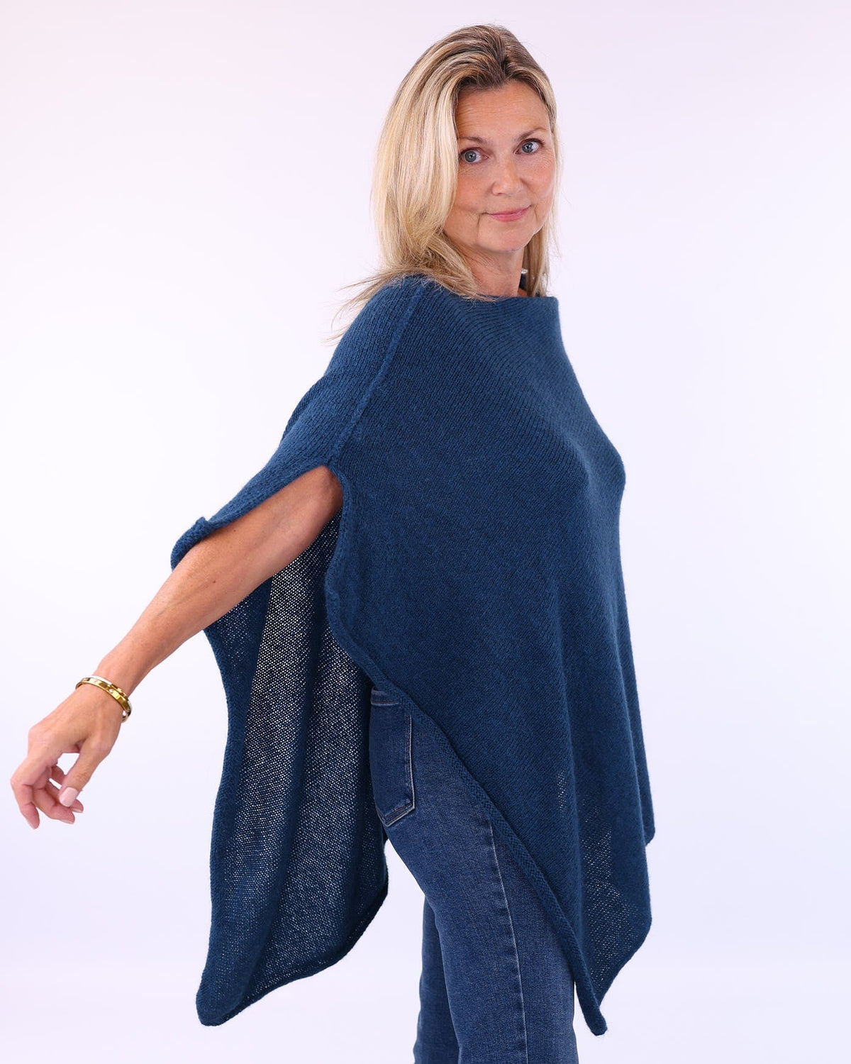 Women's Italian Alpaca Blend Poncho in French Navy, made in Italy