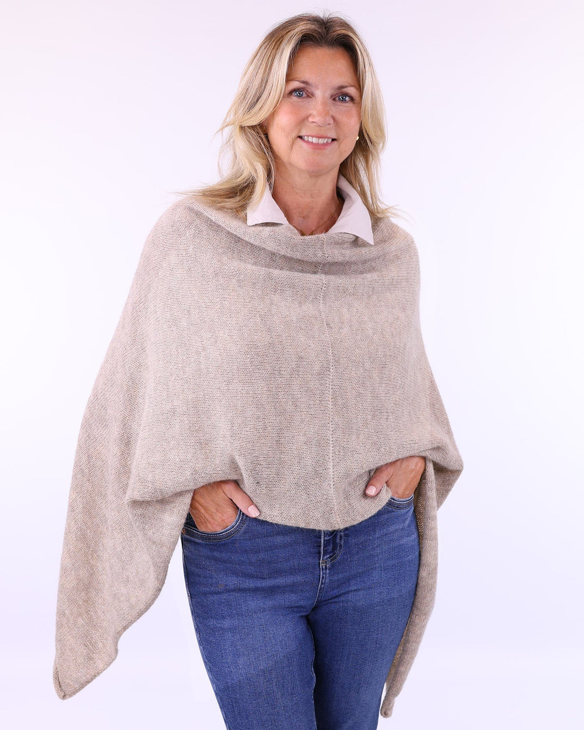 Women's Italian Alpaca Blend Poncho in Taupe, made in Italy