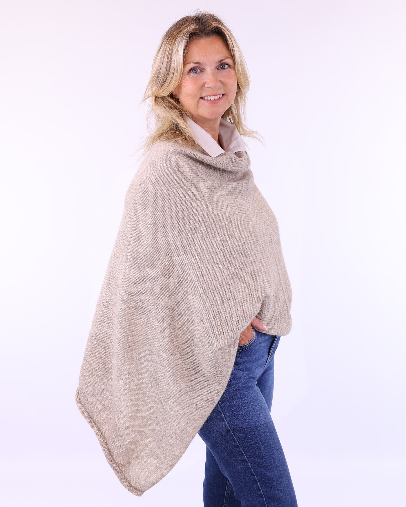 Women's Italian Alpaca Blend Poncho in beige, made in Italy
