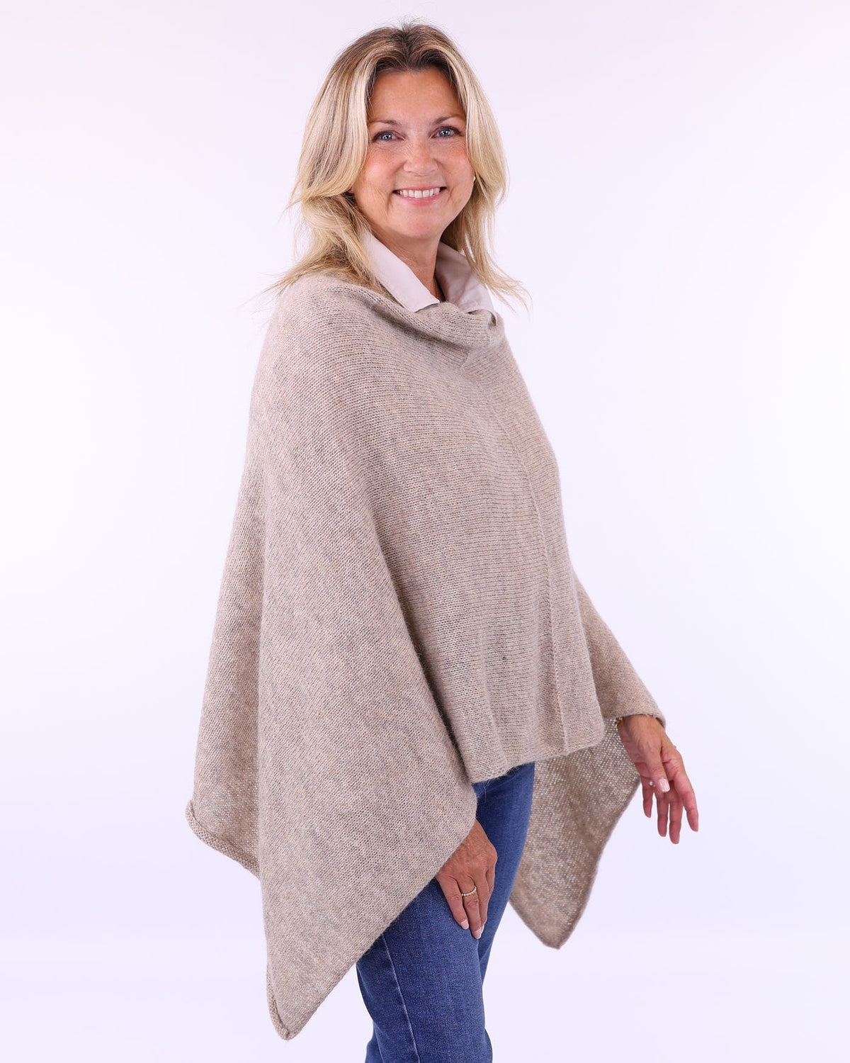 Women's Italian Alpaca Blend Poncho in Taupe, made in Italy