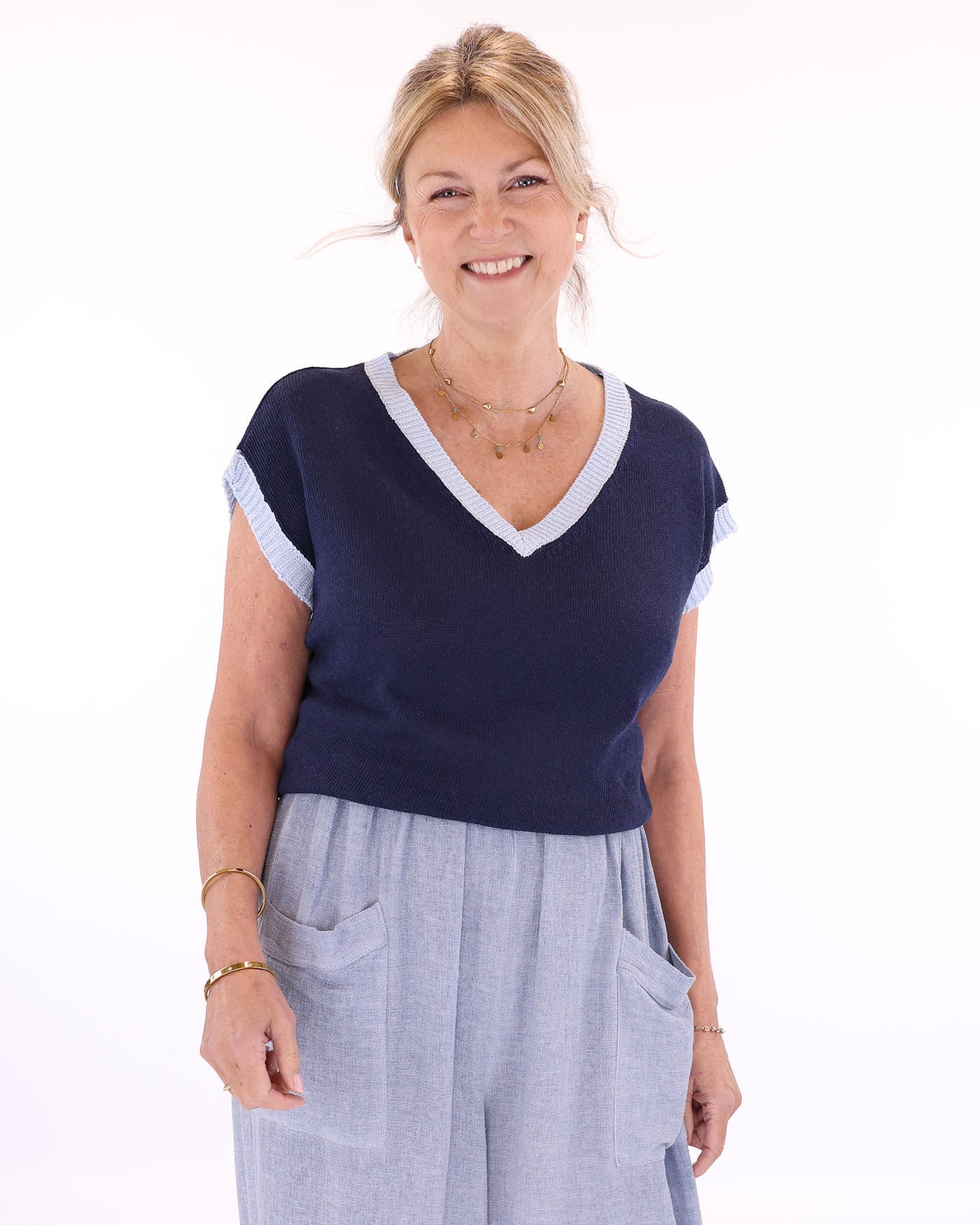 Cotton Blend Contrast Tank Top