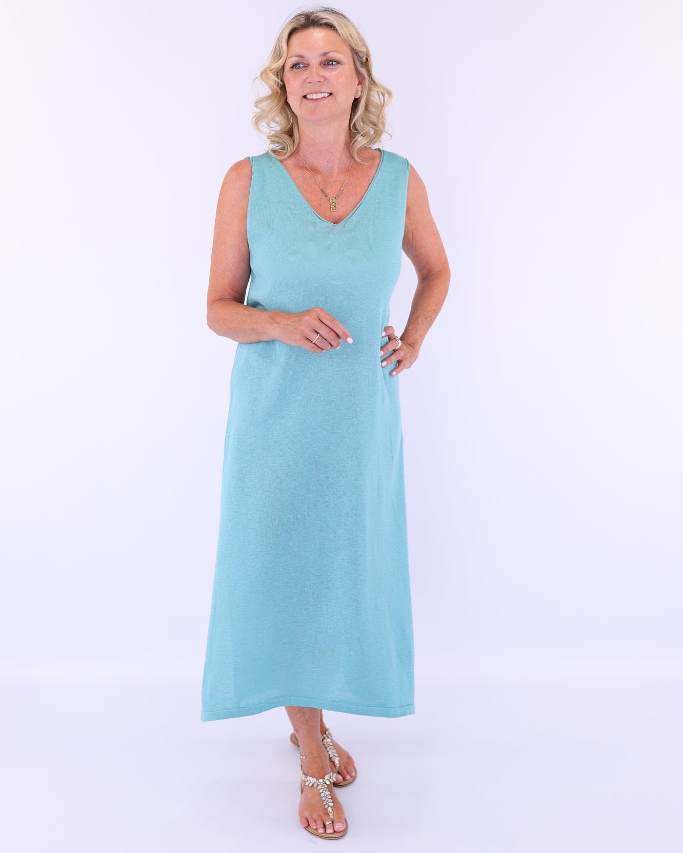 Cotton Blend Column Dress with Splits
