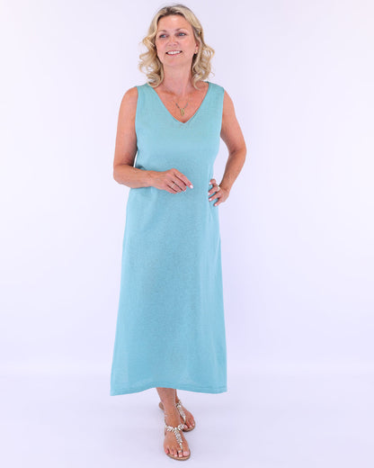 Cotton Blend Column Dress with Splits